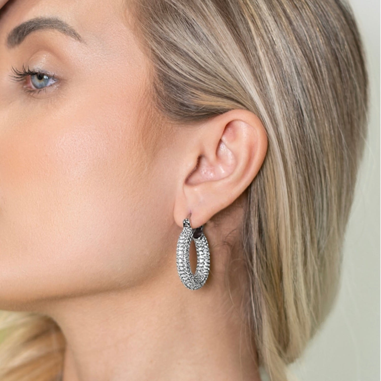Thick Pave Hoops - Silver