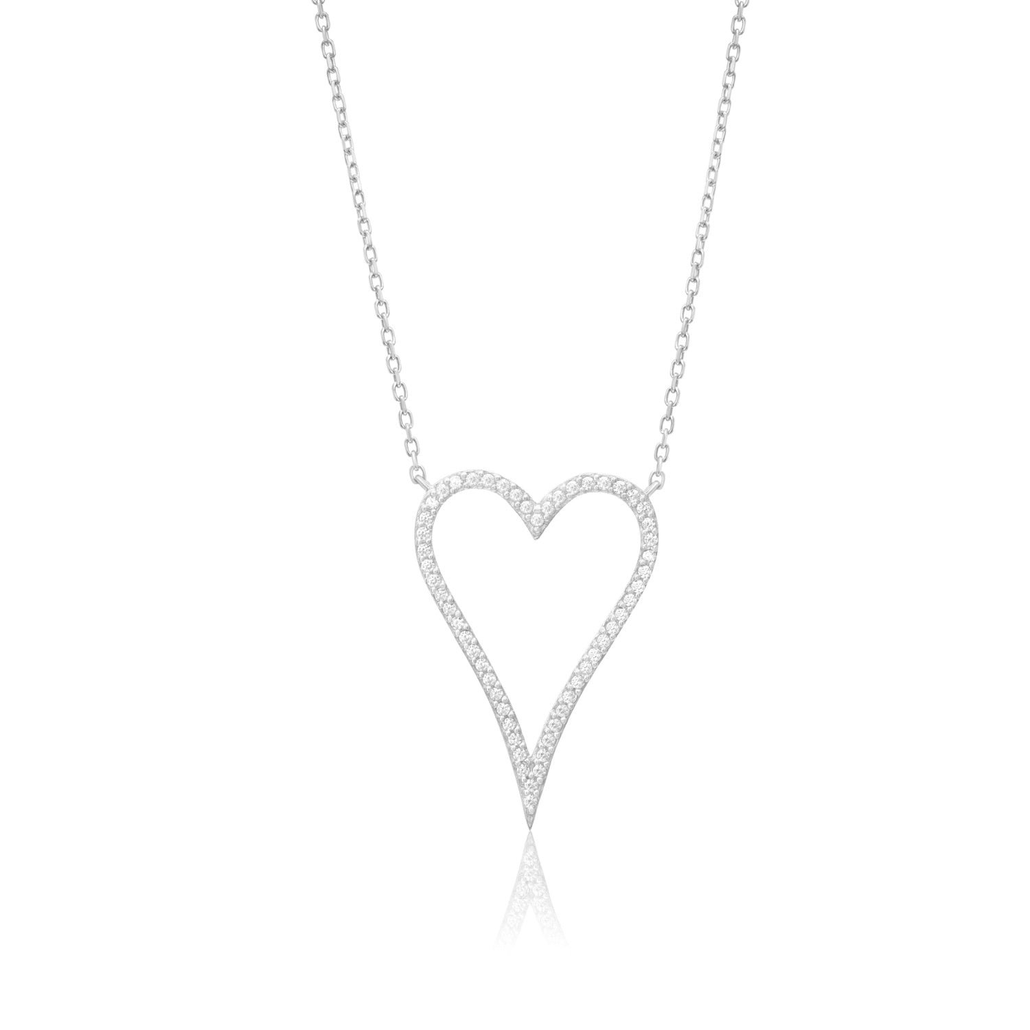 Thin Cut Out Pave Heart - Silver