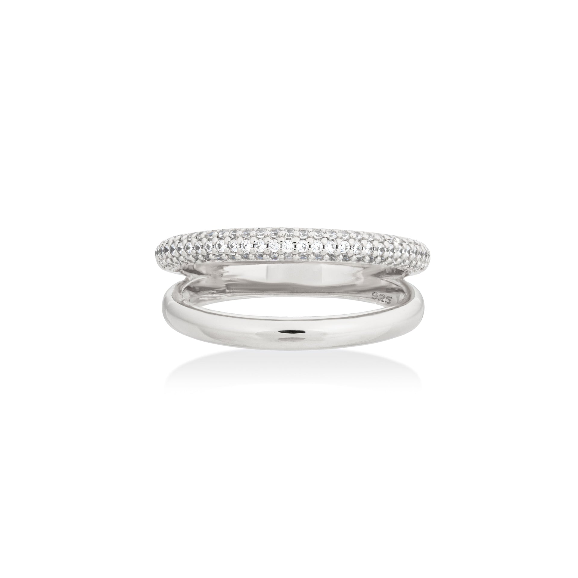 Thin Pave Dual Ring Silver