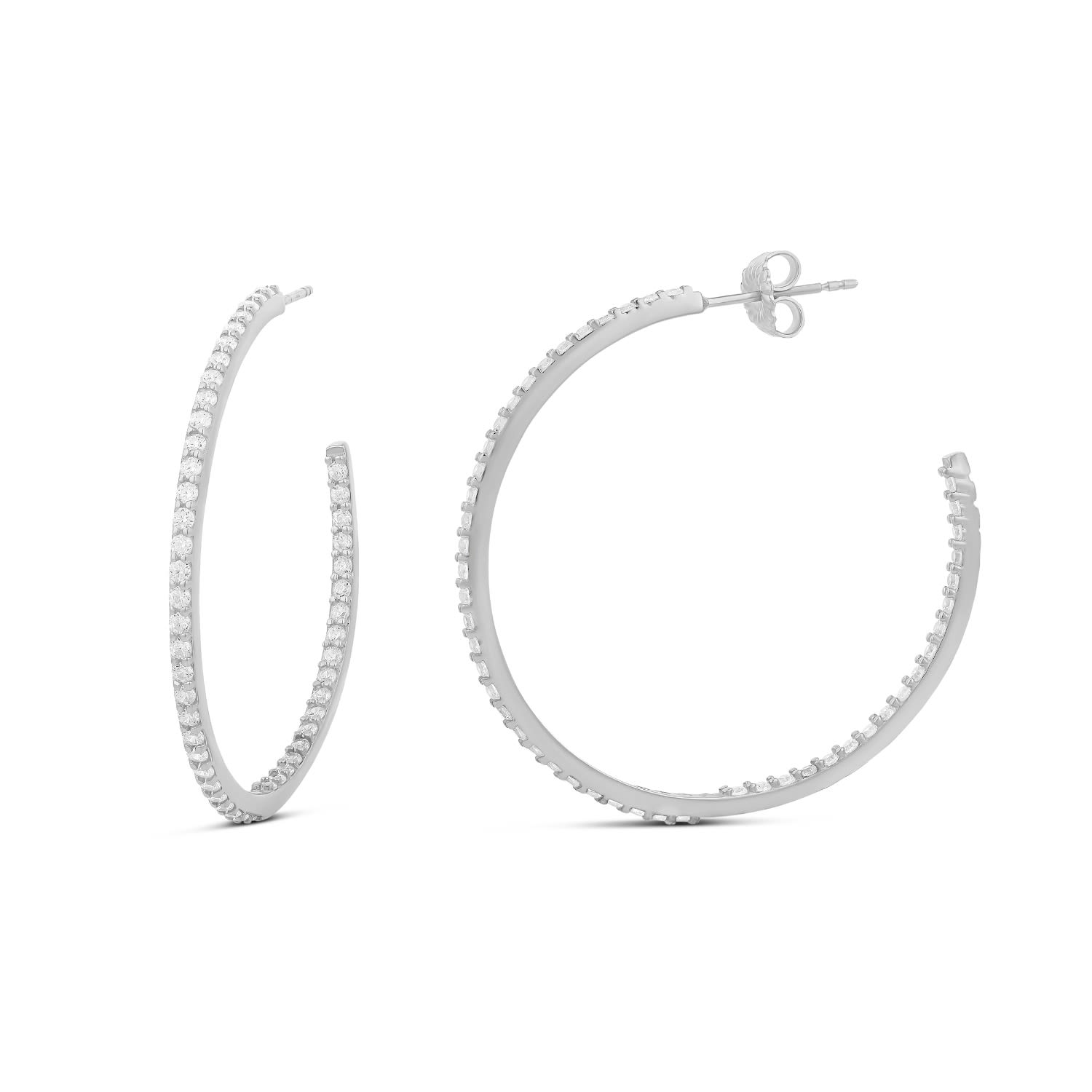 Thin Pave Hoops - Silver