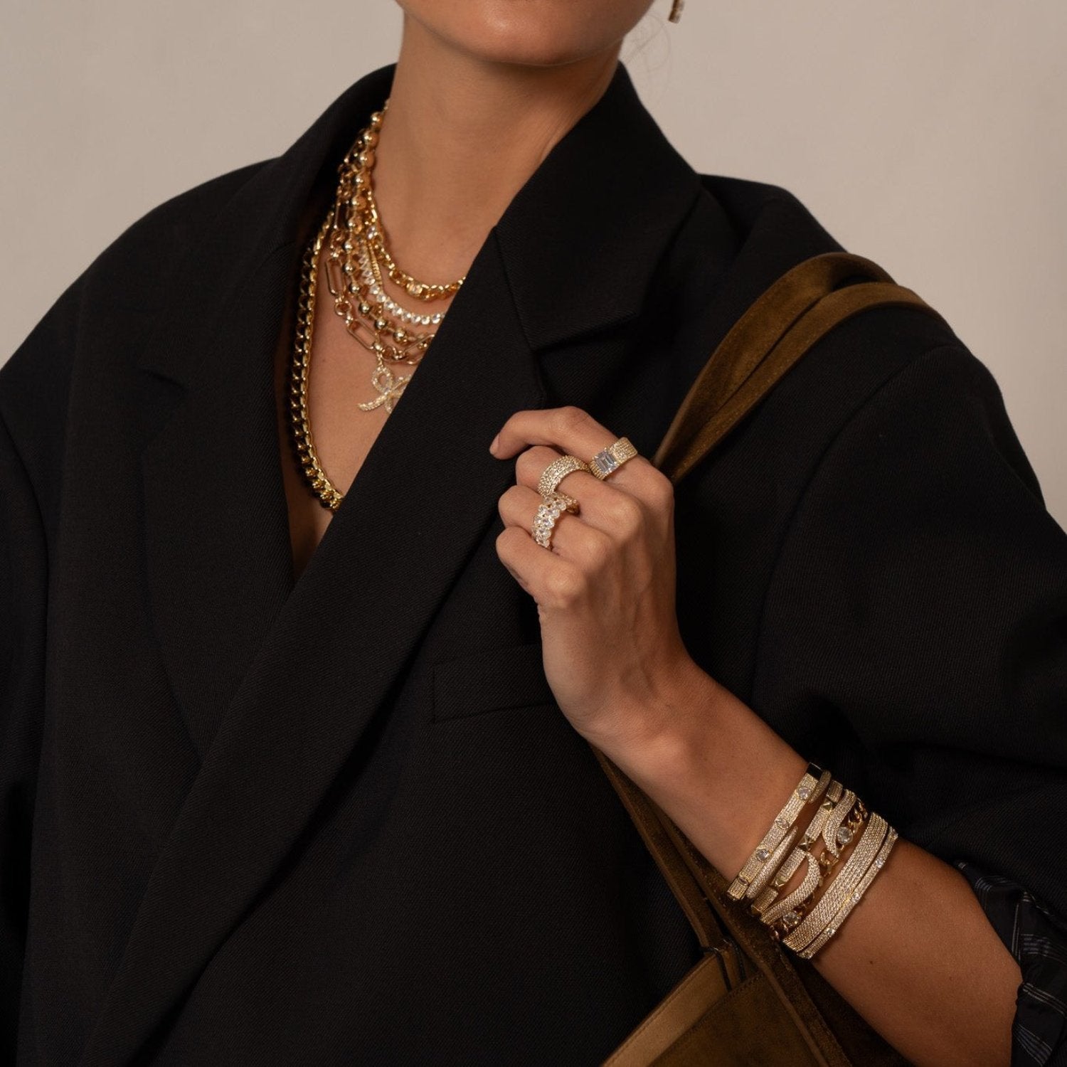 Thin Pave Outline Bangle - Gold