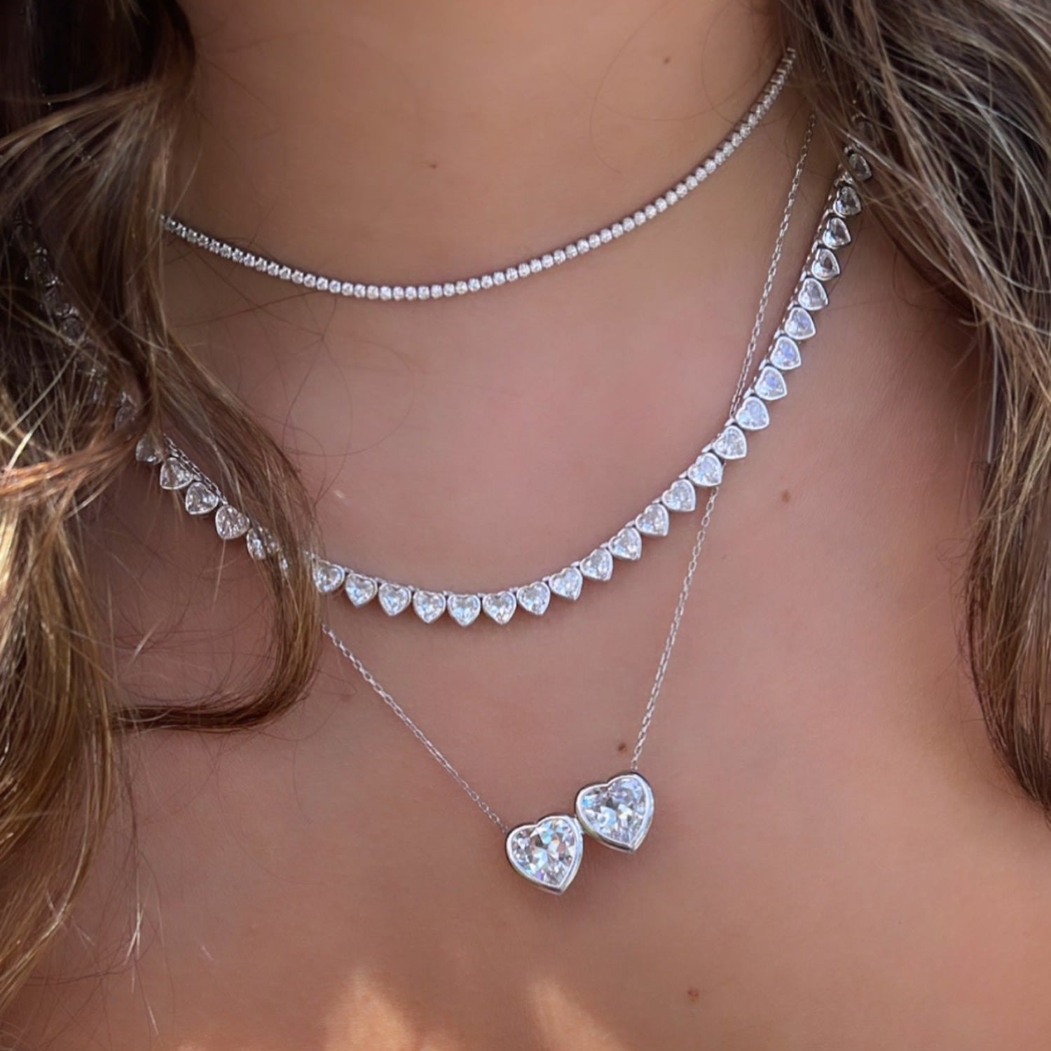 Thin Tennis Necklace - Silver