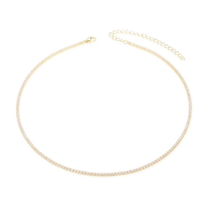 Thin Tennis Necklace - Gold