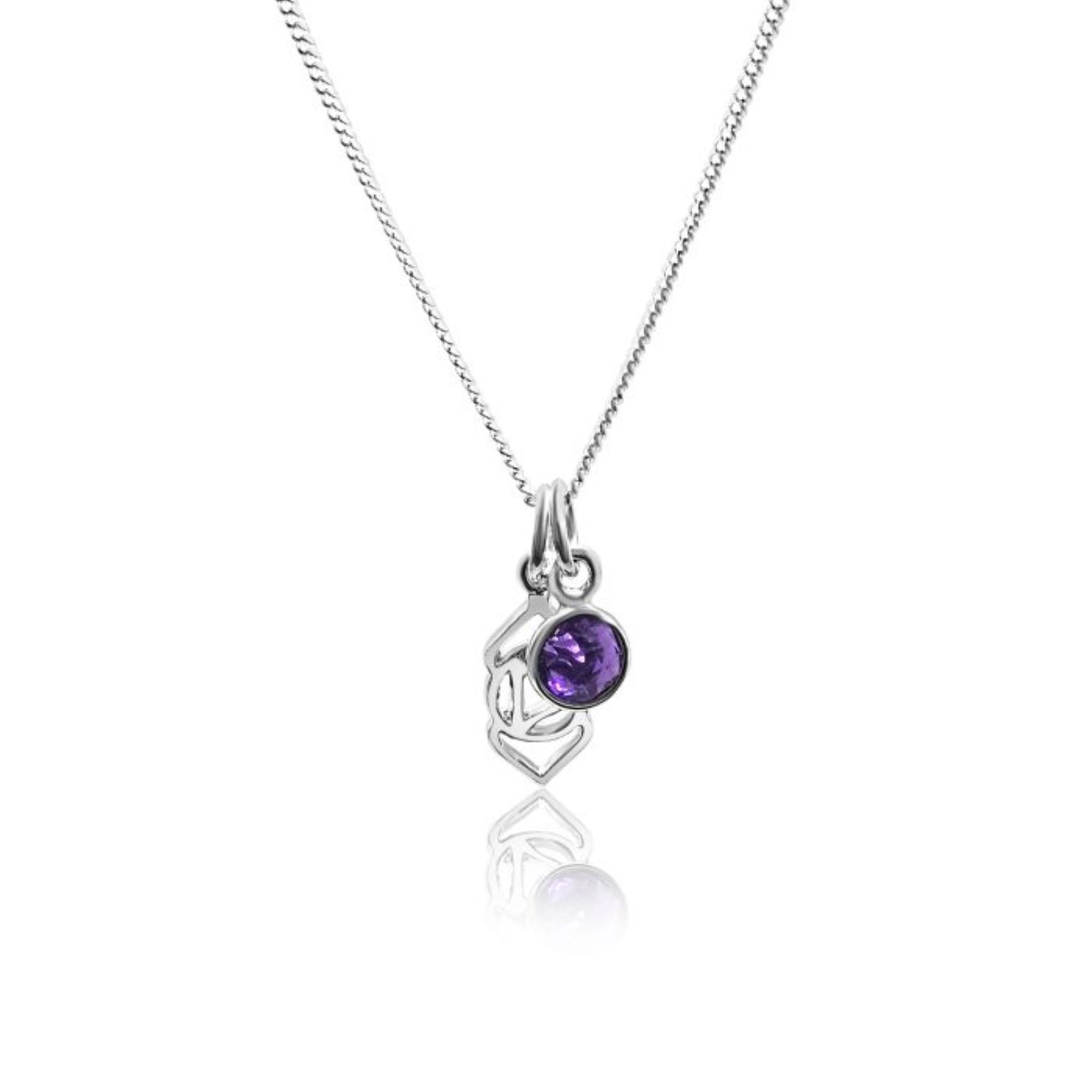 Third Eye Chakra/Ajna Chakra Charm Necklace In Sterling Silver – Amethyst