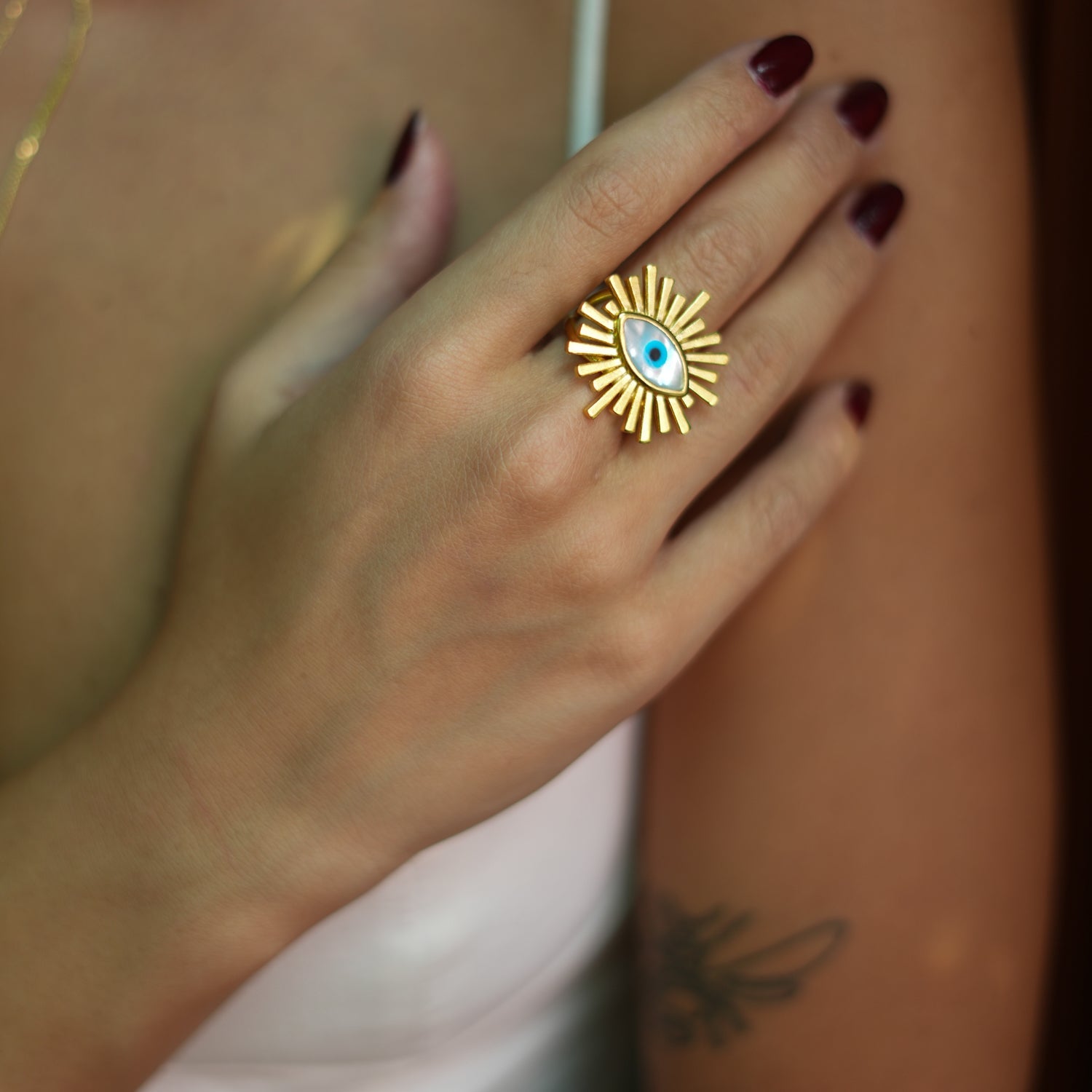 Third Eye Guardian Pearl & Gold Chunky Ring - Blue