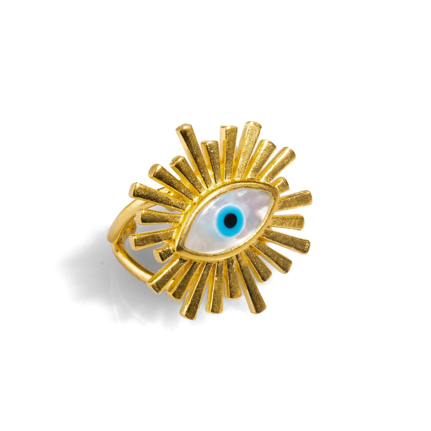 Third Eye Guardian Pearl & Gold Chunky Ring - Blue