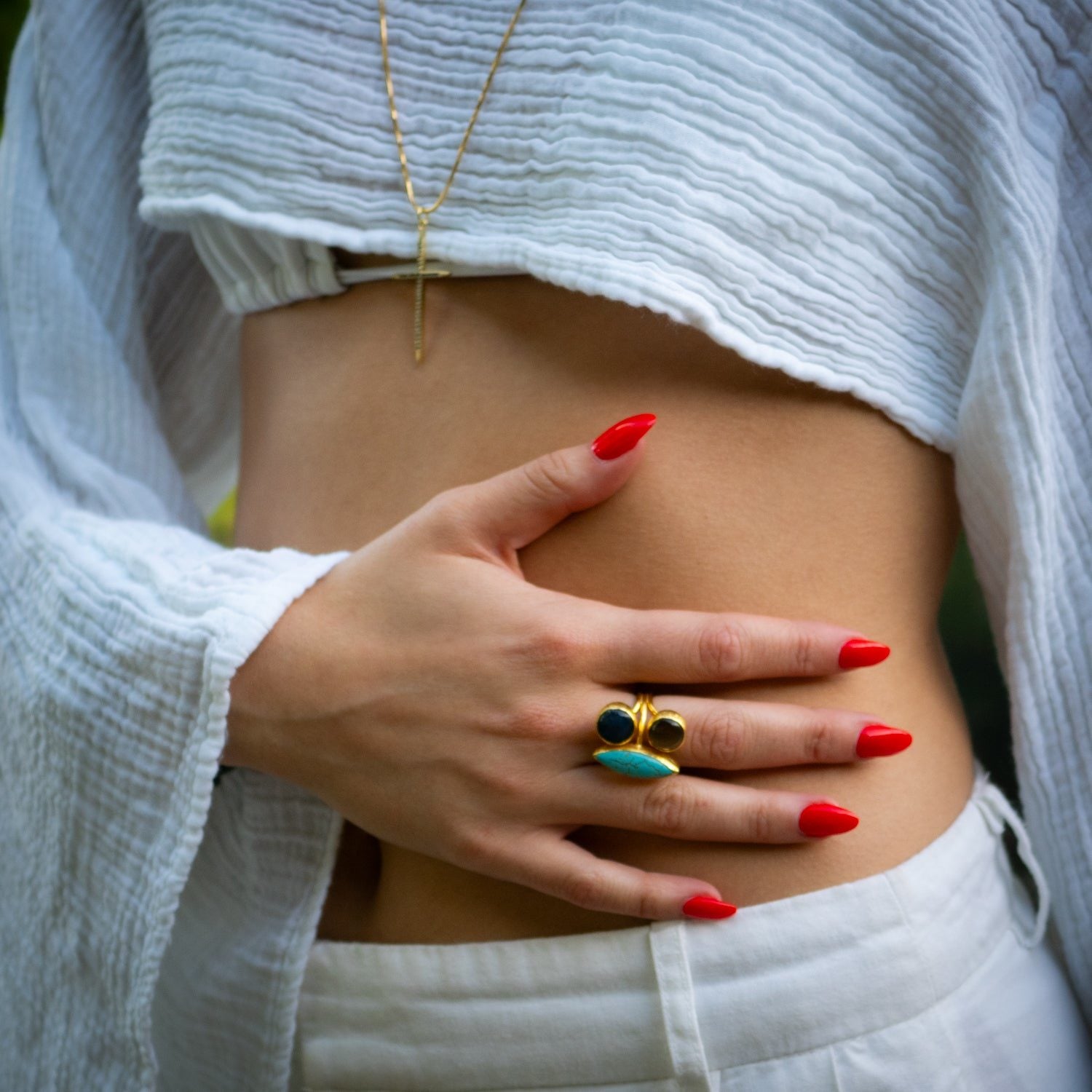 Third Eye Harmony Adjustable Gemstone Ring - Multicolour