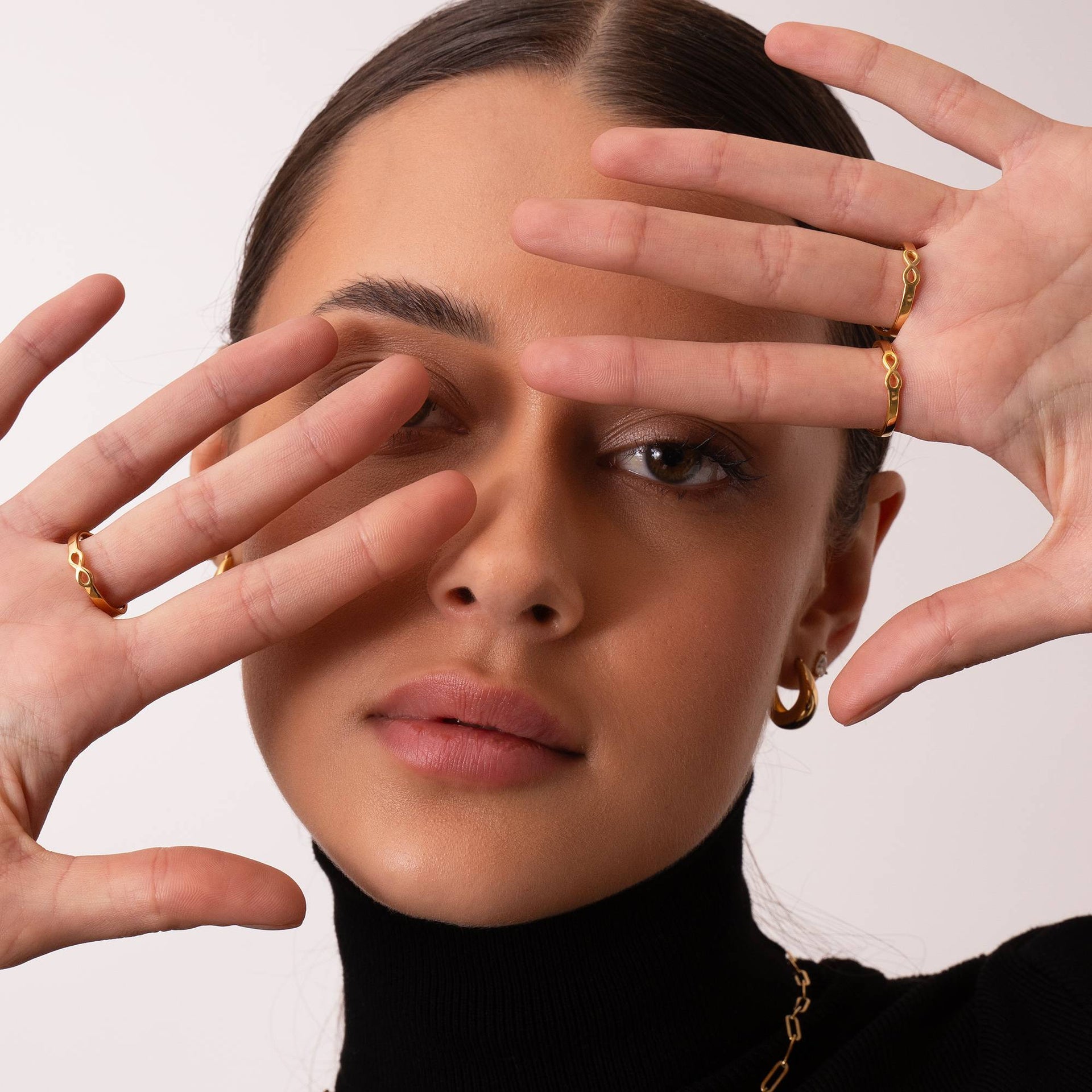 Three Initial Infinity Ring in 18K Gold Plating