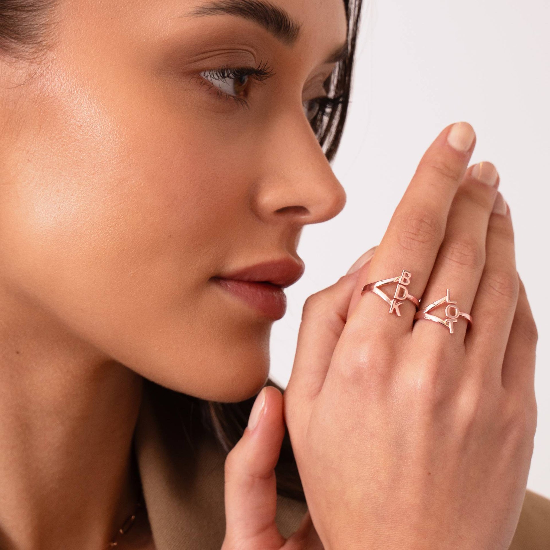 Three Initial Infinity Ring in 18K Rose Gold Plating