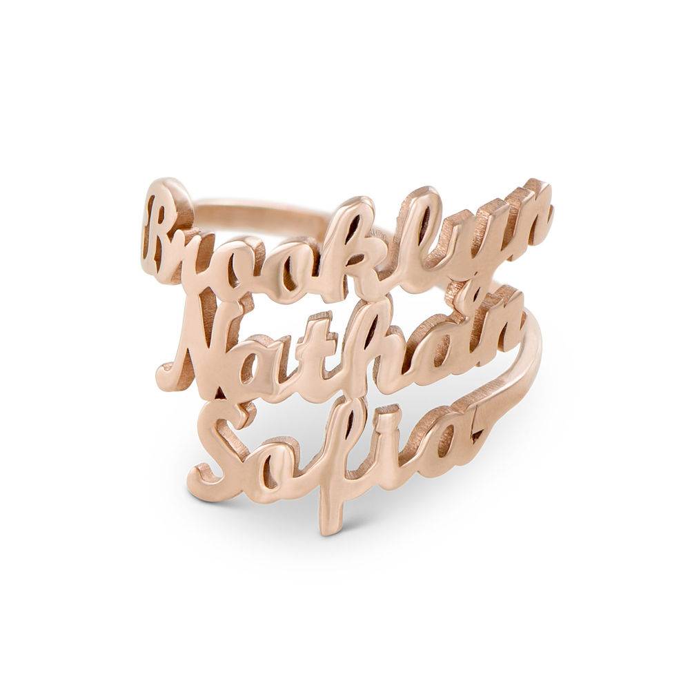 Script Triple Name Ring in 18K Rose Gold Plating