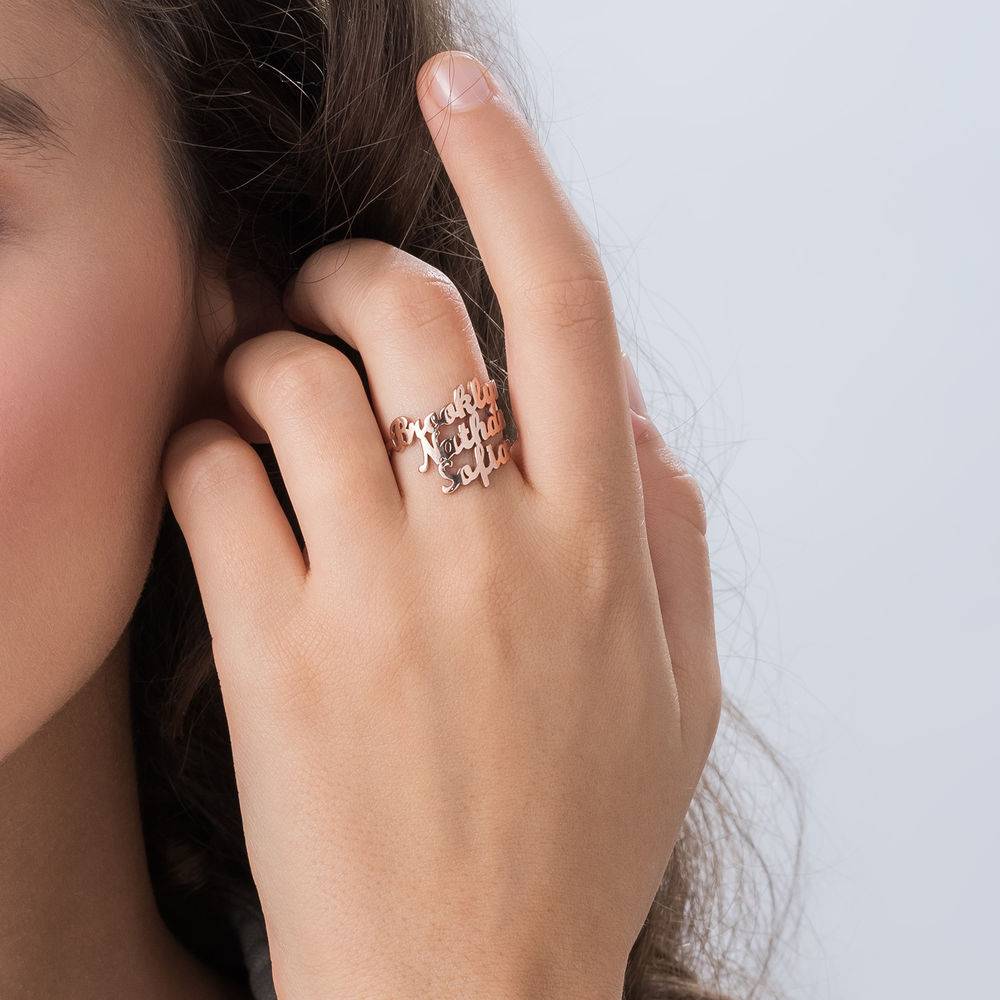 Script Triple Name Ring in 18K Rose Gold Plating