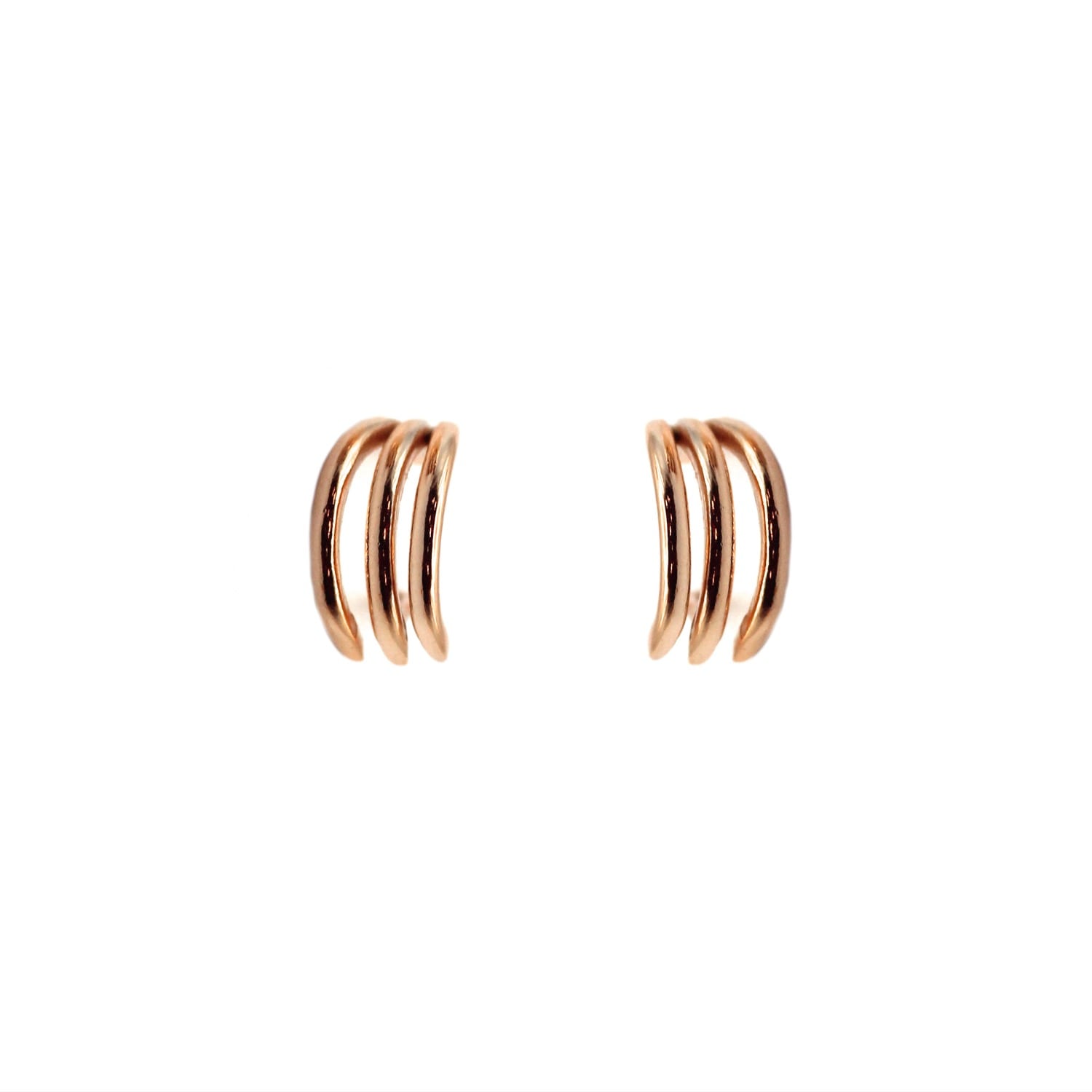 Three-Layer Line Rose Solid Gold Huggie Earrings