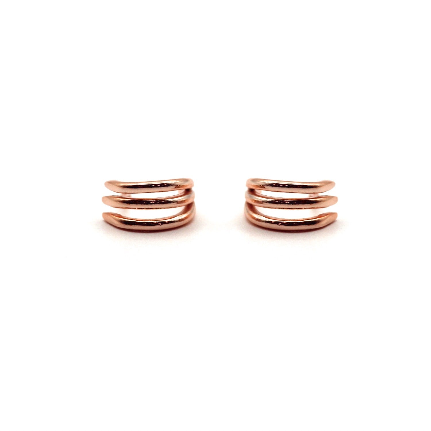 Three-Layer Line Rose Solid Gold Huggie Earrings