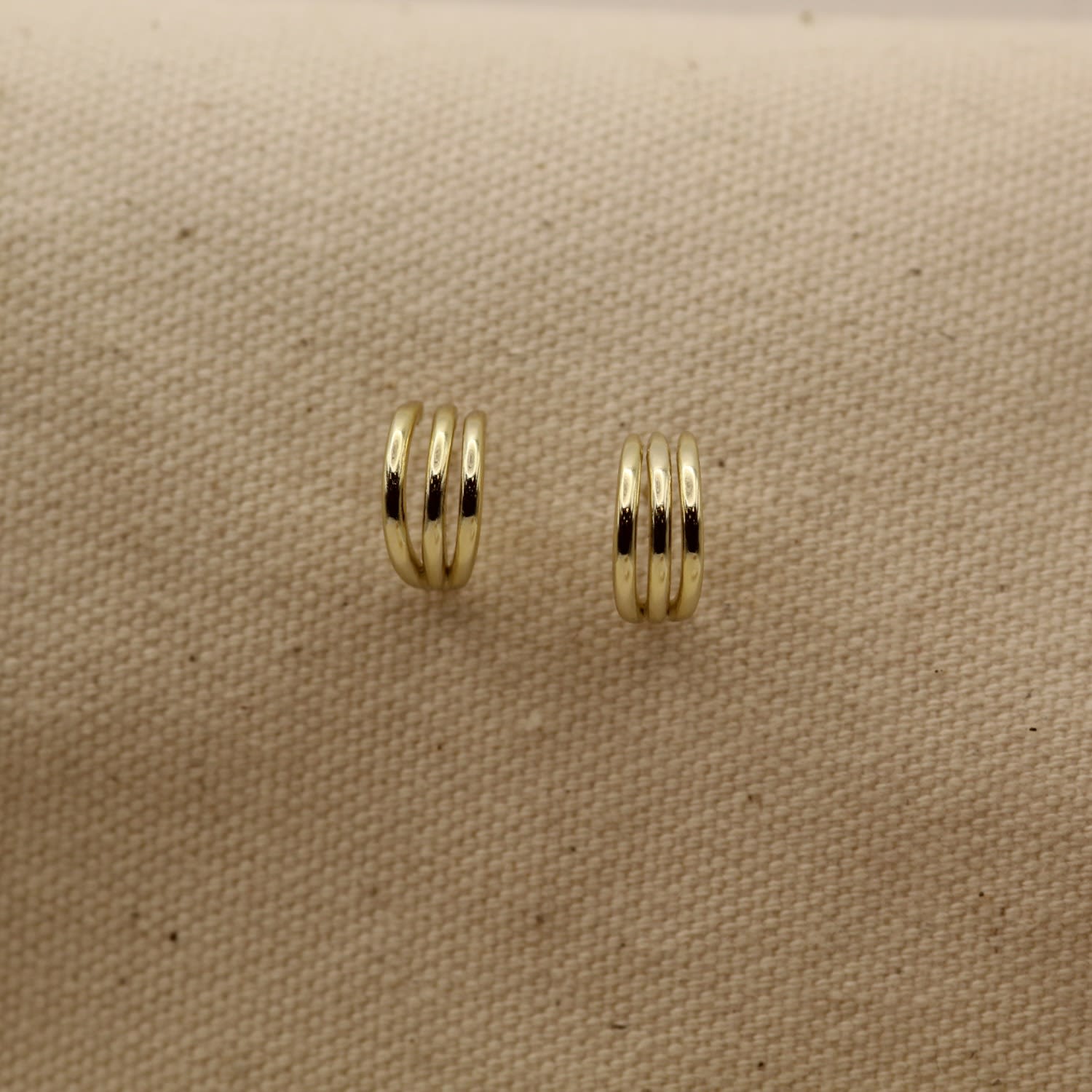 Three-Layer Line Yellow Solid Gold Huggie Earrings