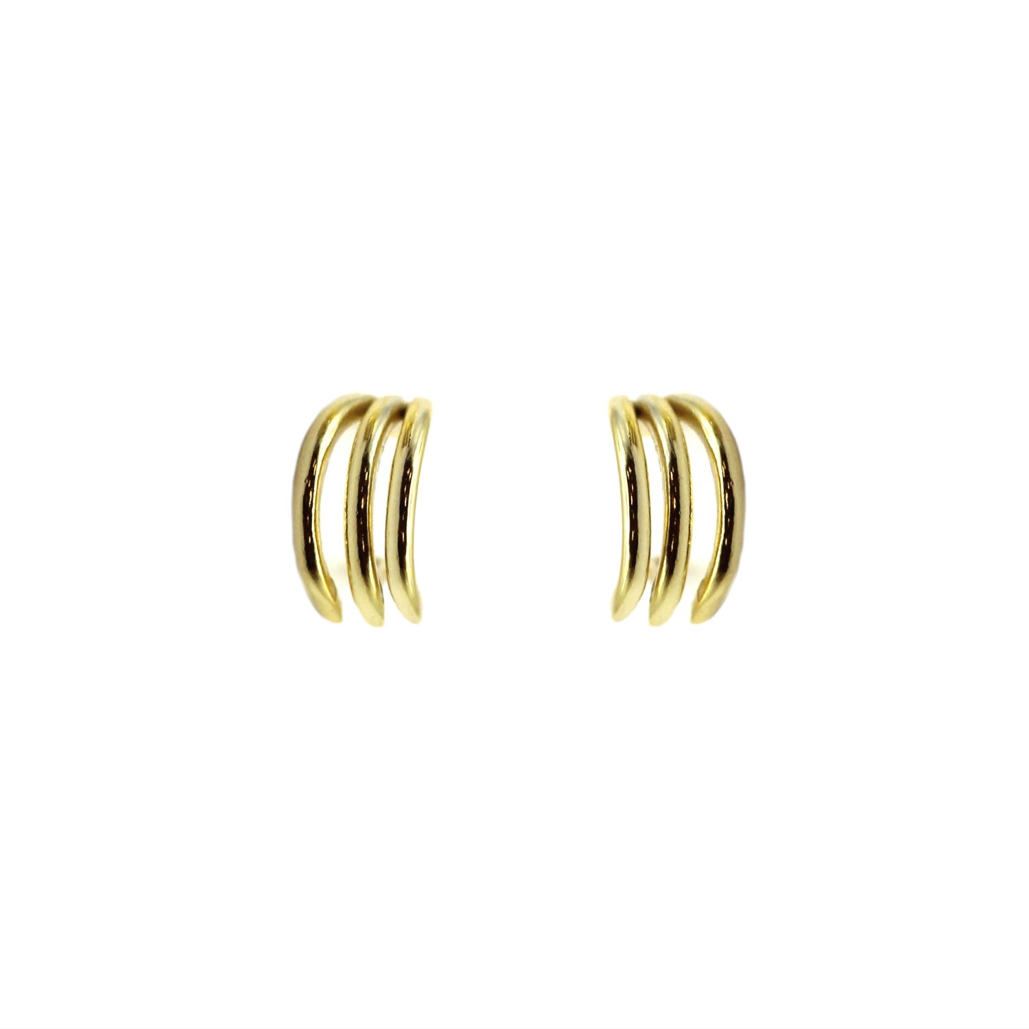 Three-Layer Line Yellow Solid Gold Huggie Earrings