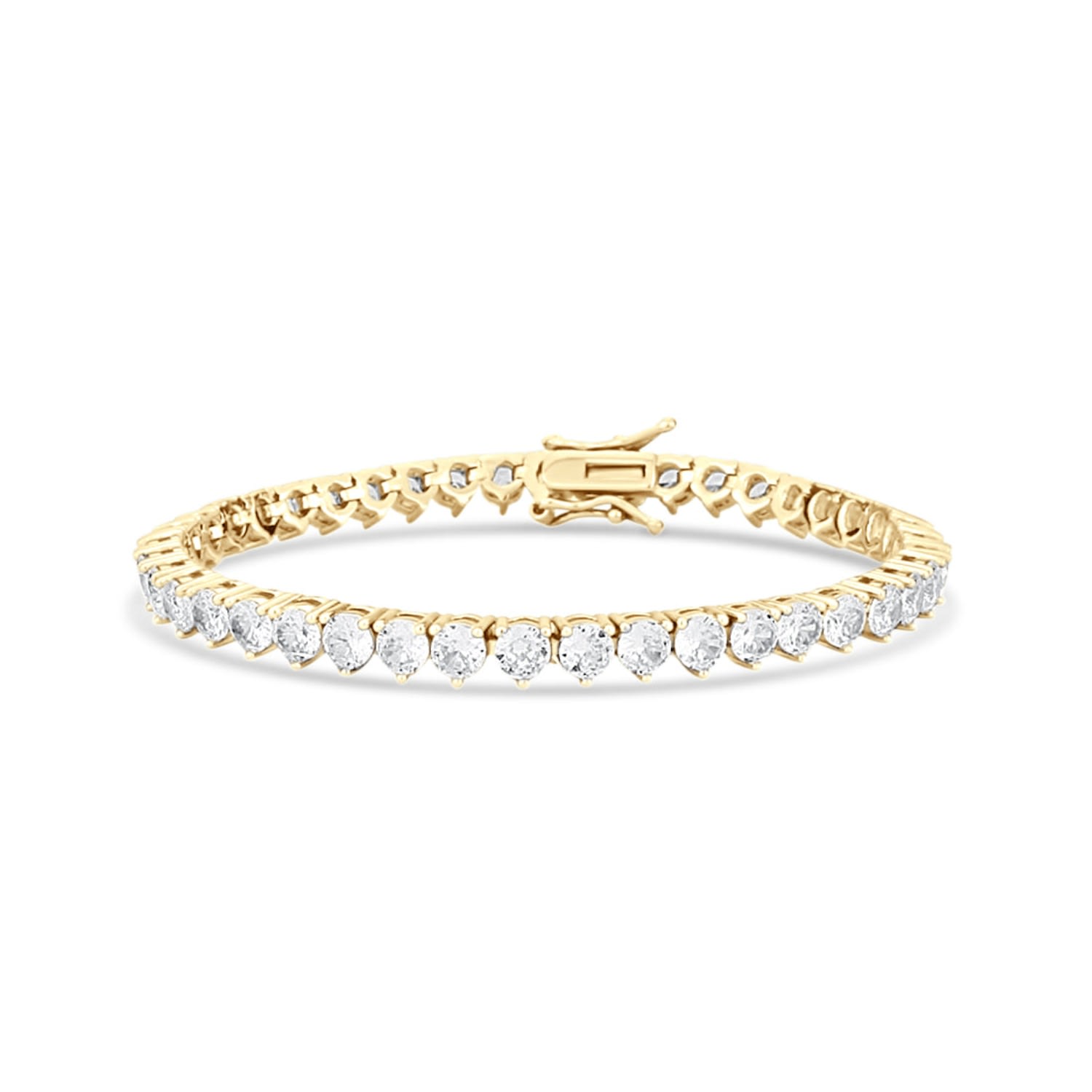 Three Prong Four Mm Round Tennis Bracelet - Gold