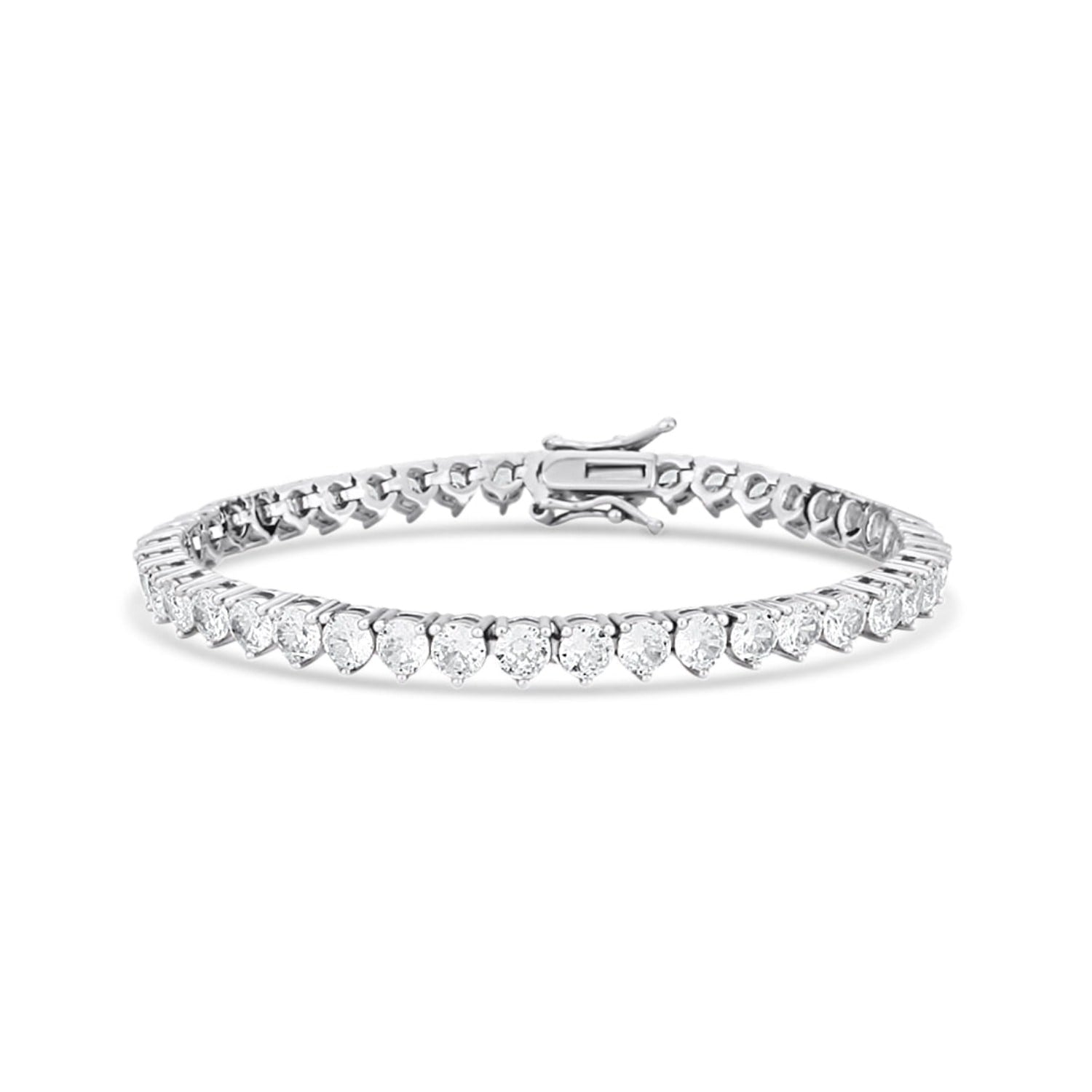 Three Prong Four Mm Round Tennis Bracelet - Silver
