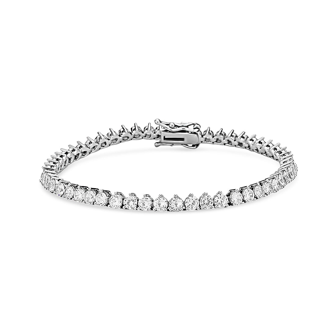 Three Prong Round Tennis Bracelet - Silver