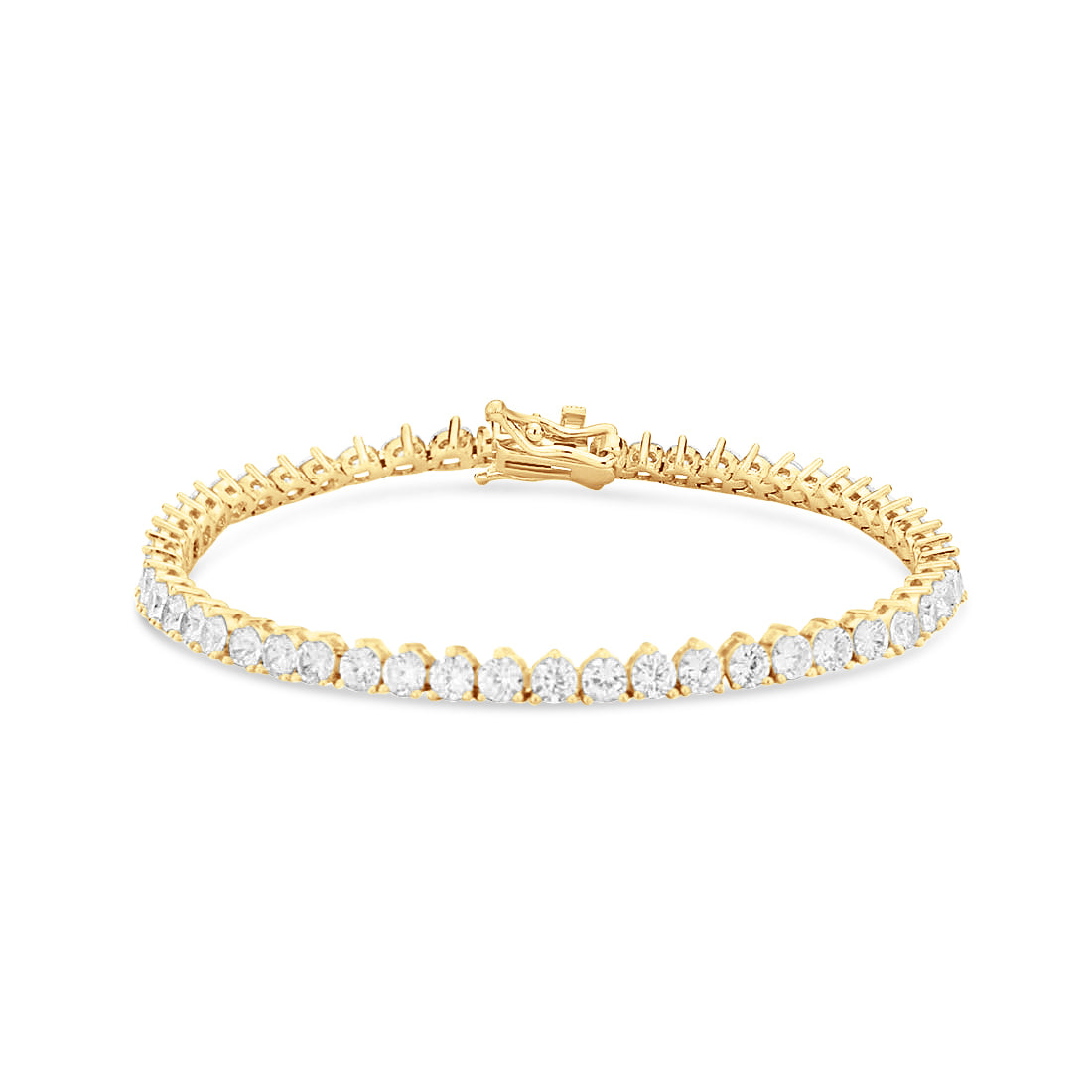 Three Prong Round Tennis Bracelet - Gold