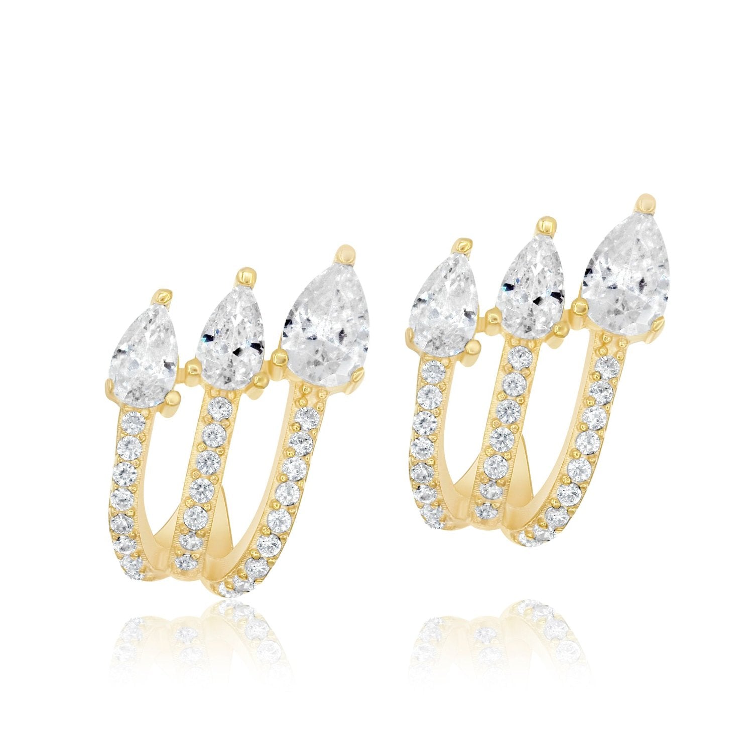 Three Row Pave Wrap Earrings - Gold