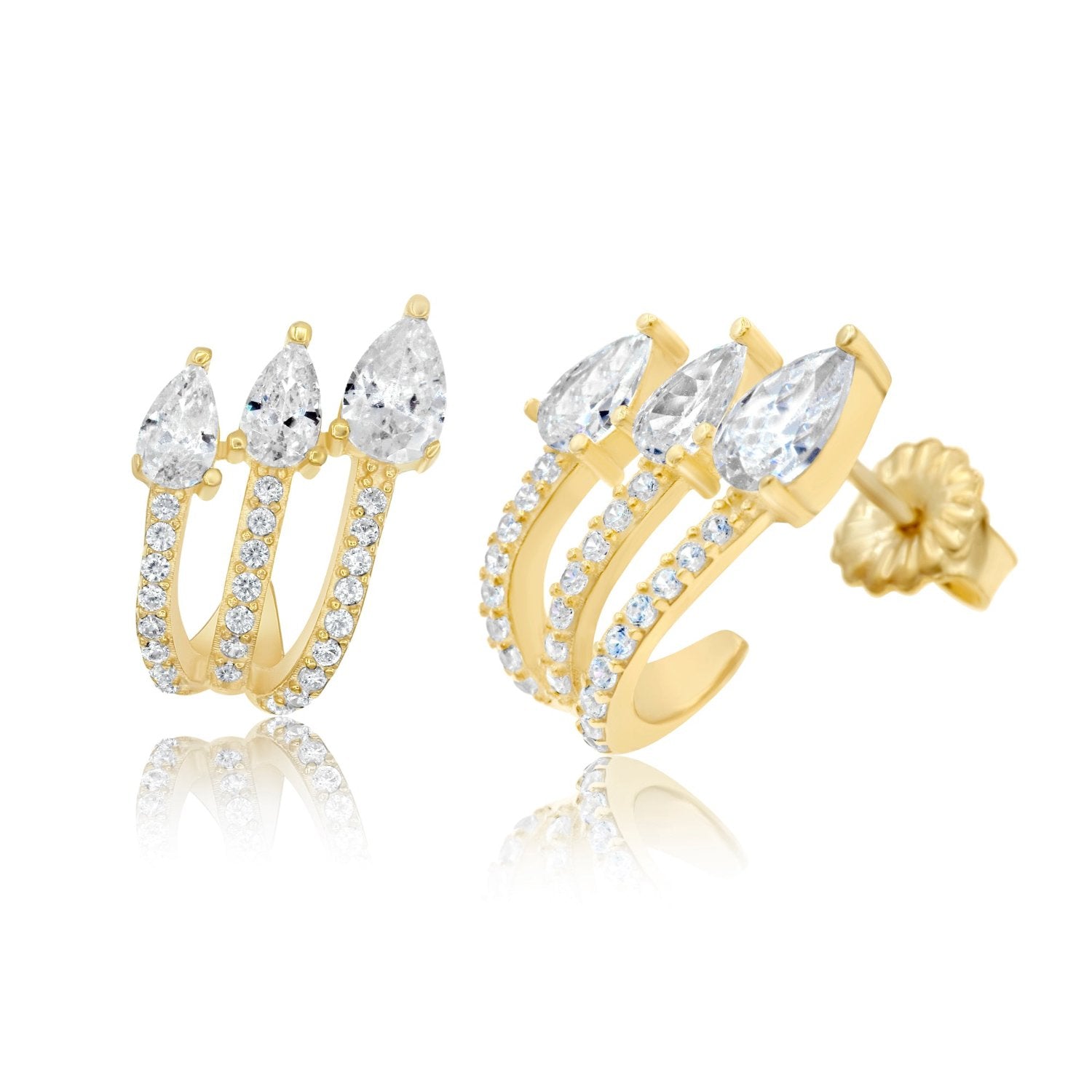 Three Row Pave Wrap Earrings - Gold