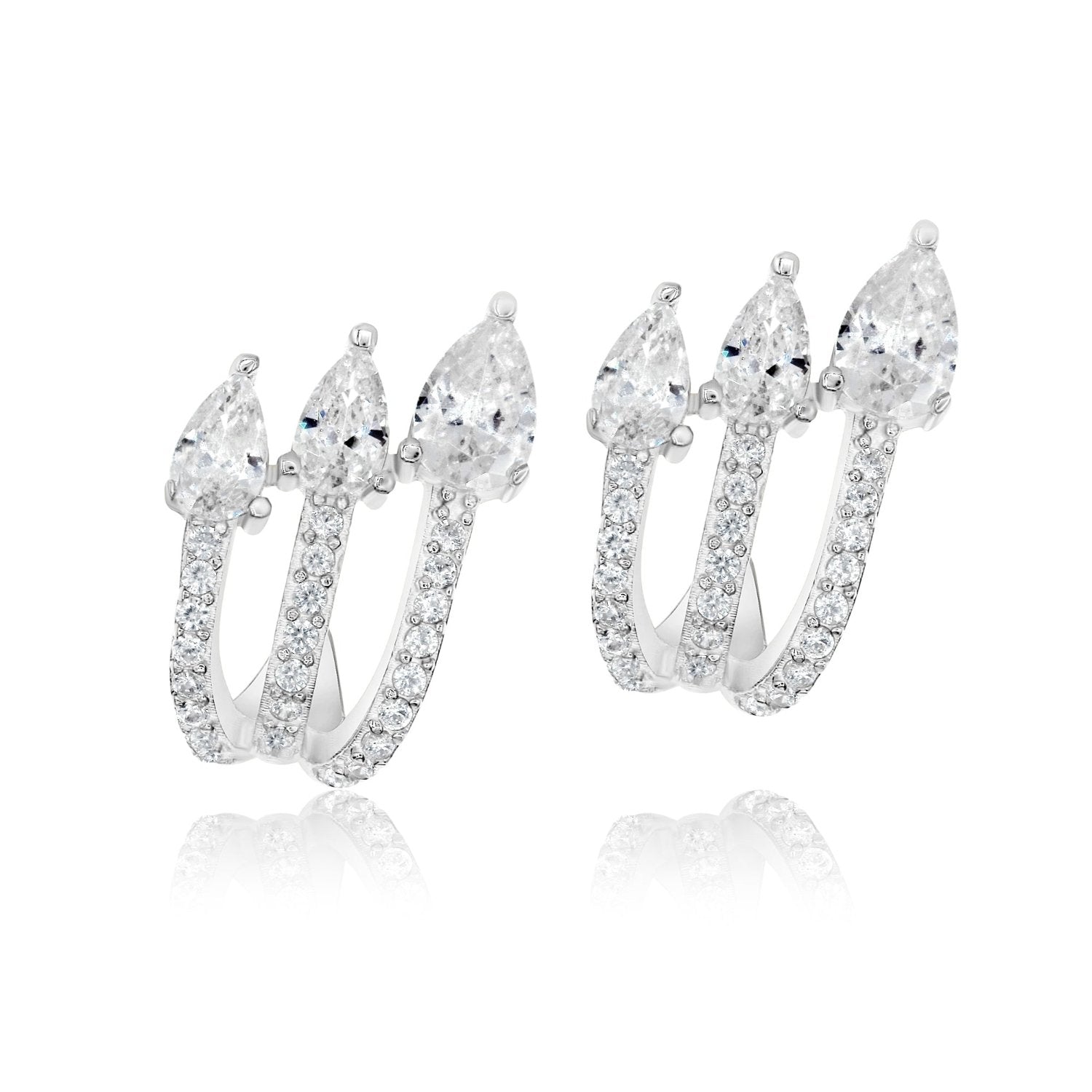 Three Row Pave Wrap Earrings - Silver
