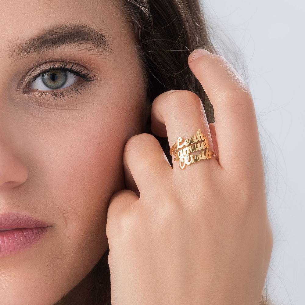 Script Triple Name Ring in 18K Gold Vermeil