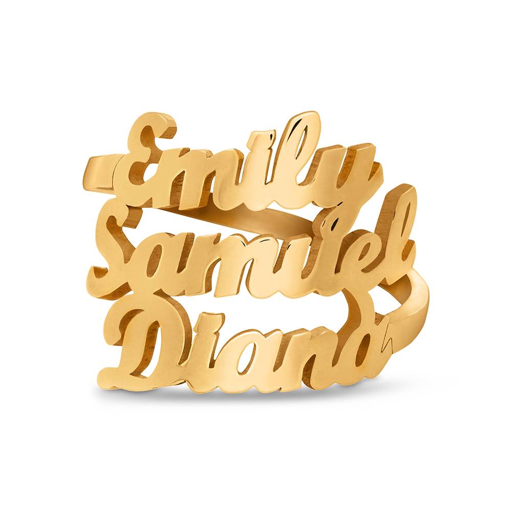 Script Triple Name Ring in 18K Gold Vermeil