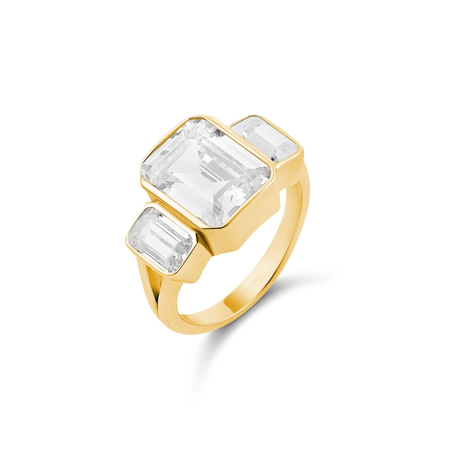 Three Stone Bezel-Set Statement Ring - Gold