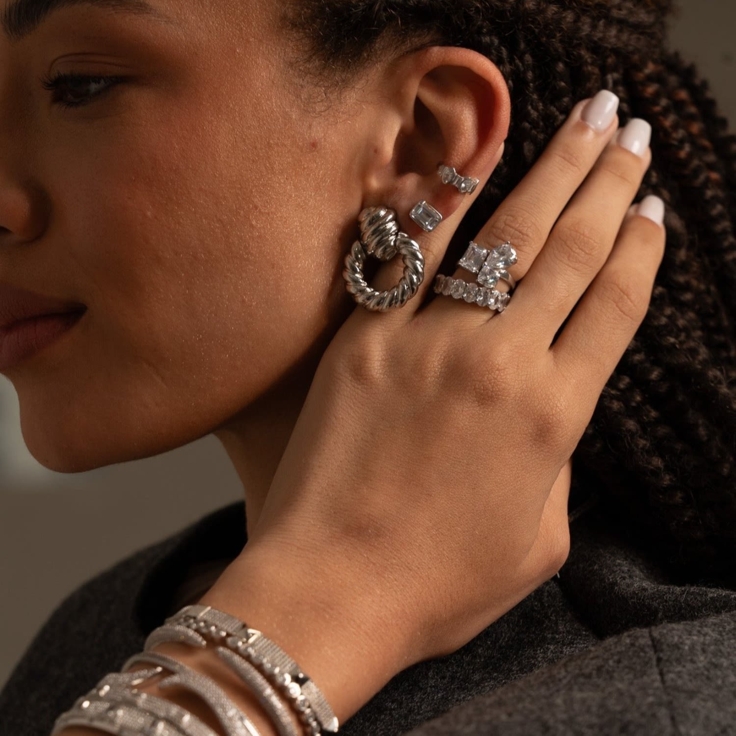 Three Stone Cocktail Ring - Silver