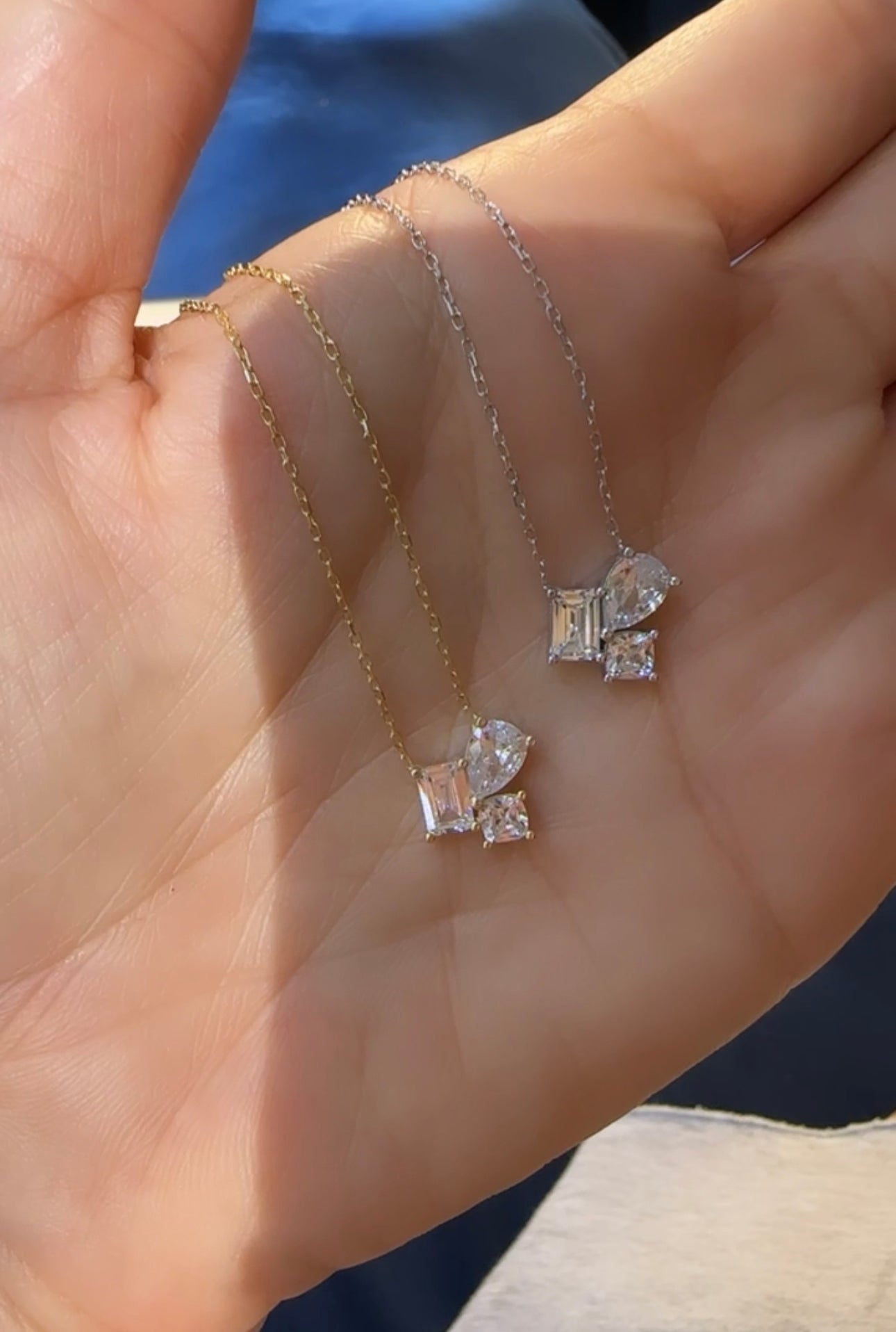 Three Stone Necklace - Gold