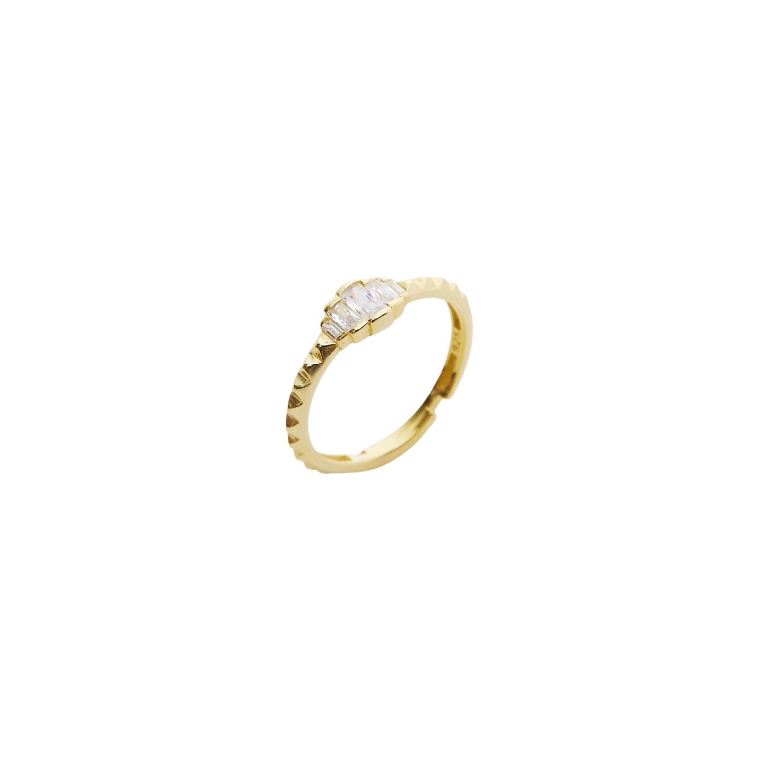 Three Baugette Gemstone Sterling Silver Ring - Gold