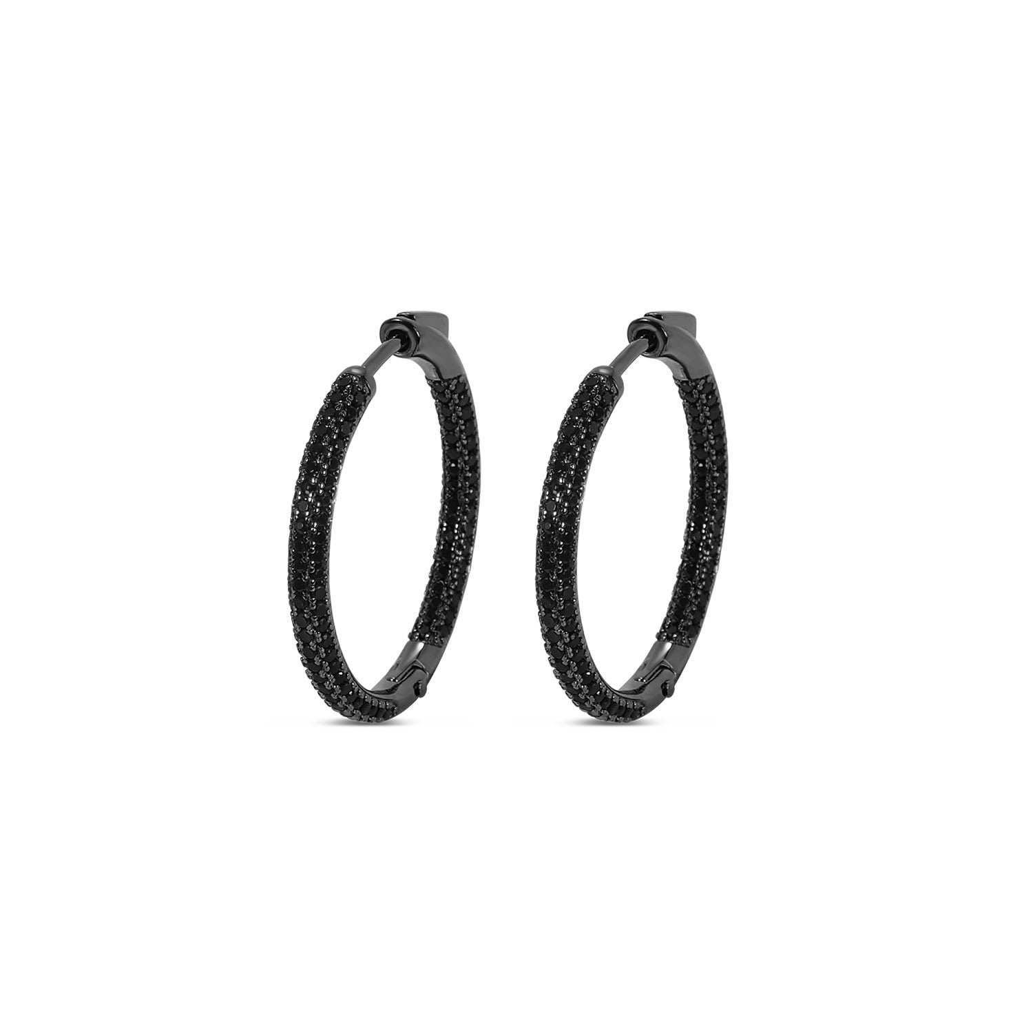 Pursuit Pave Hoops Petite With Man Made Black Diamonds In Black Rhodium