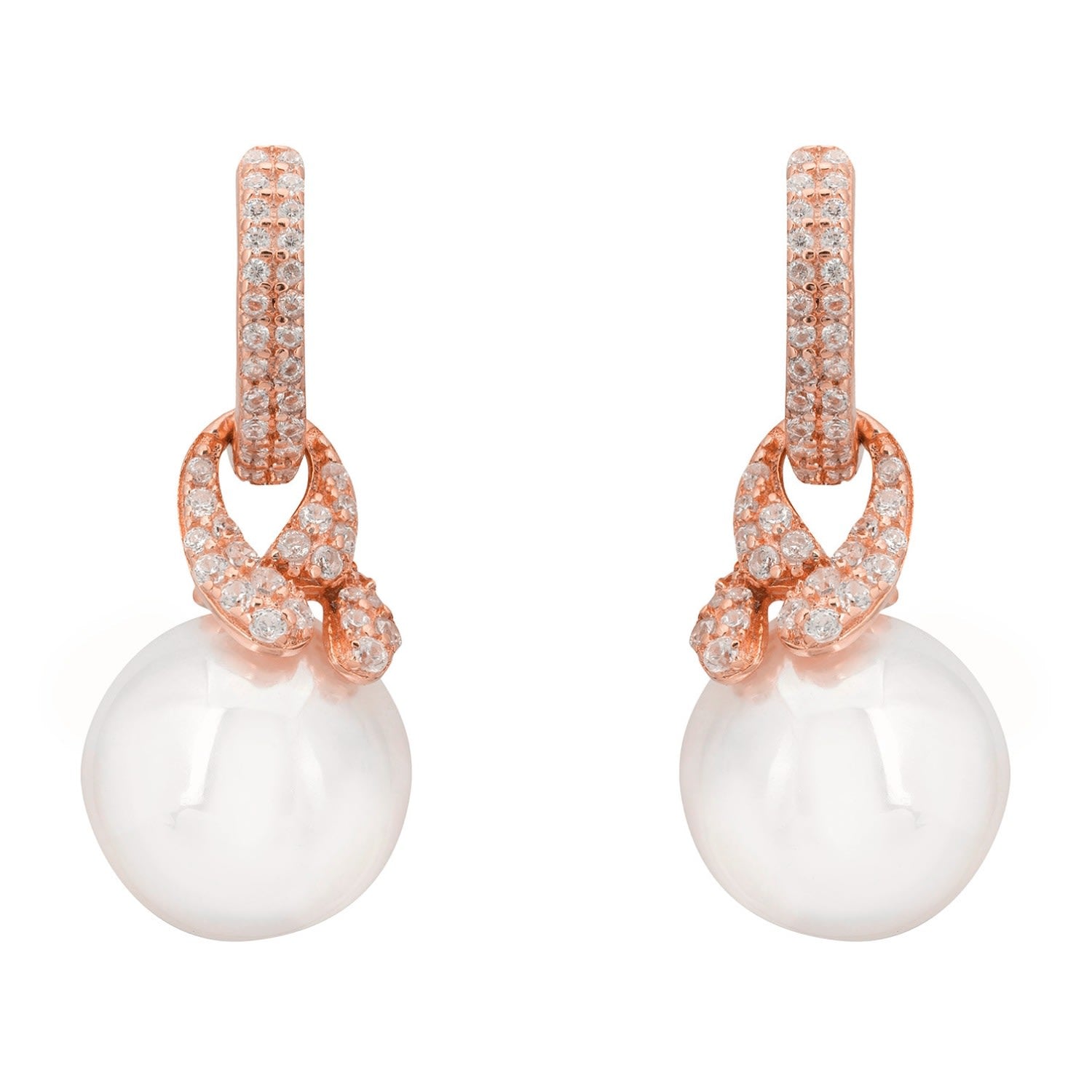 Tie The Knot Drop Pearl Earrings Rosegold