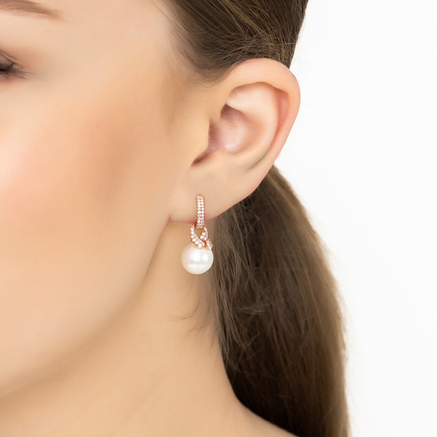 Tie The Knot Drop Pearl Earrings Rosegold