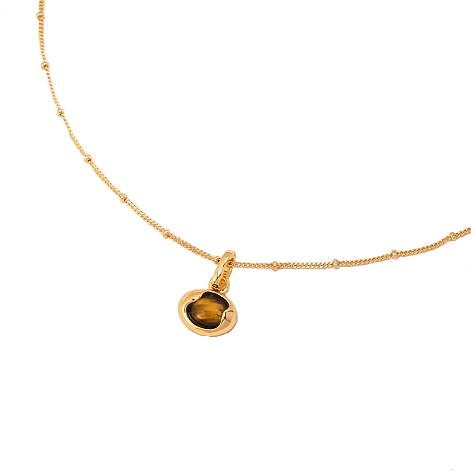 Tiger Eye Stone Pendant Gold Plated Sterling Silver Chain Necklace