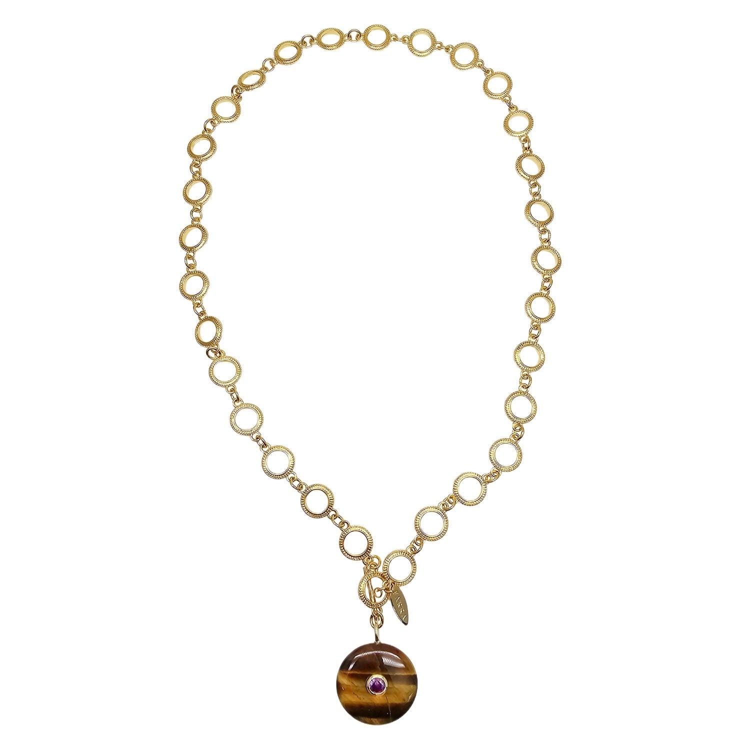 Tiger Eye Stone Pendant Y-Shaped Necklace