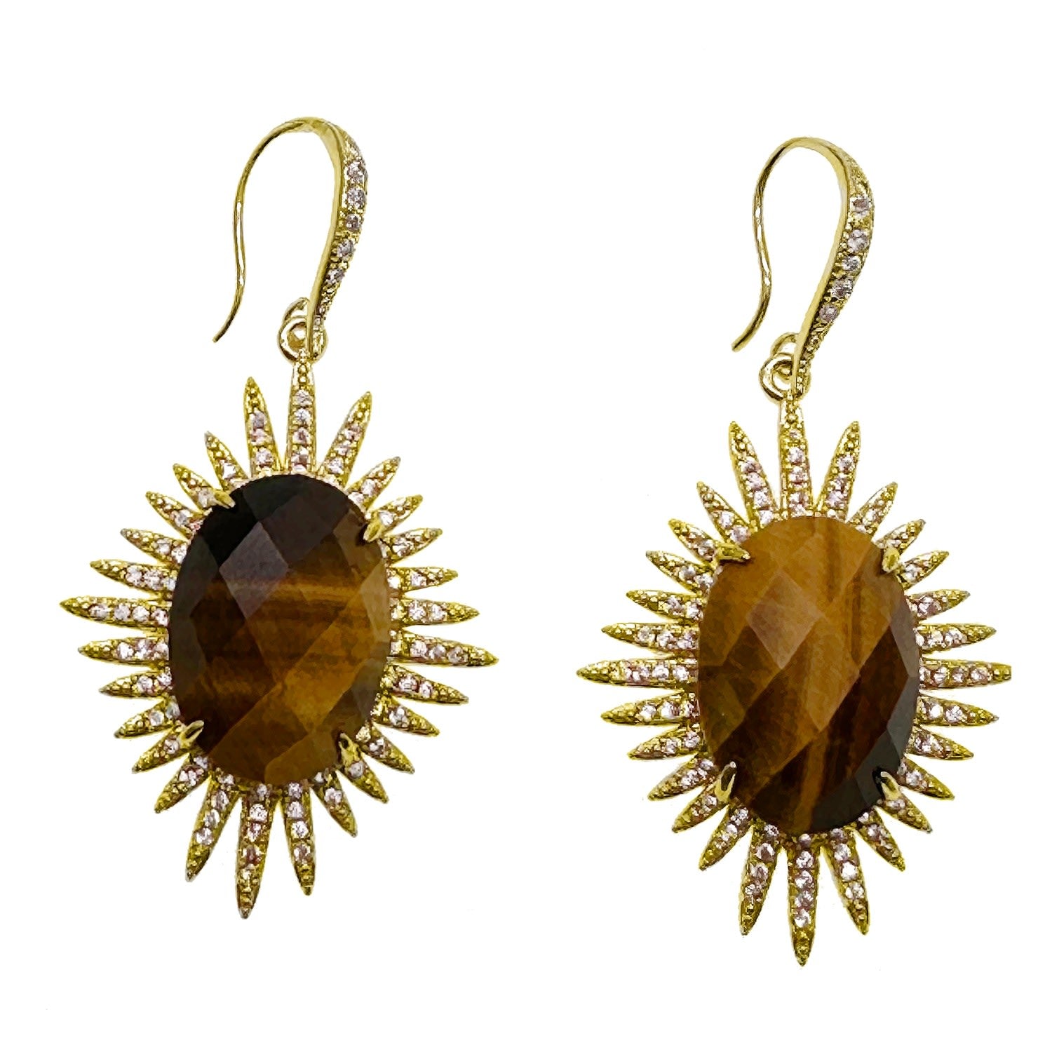 Tiger Eye Stone Setting Dangle Earrings
