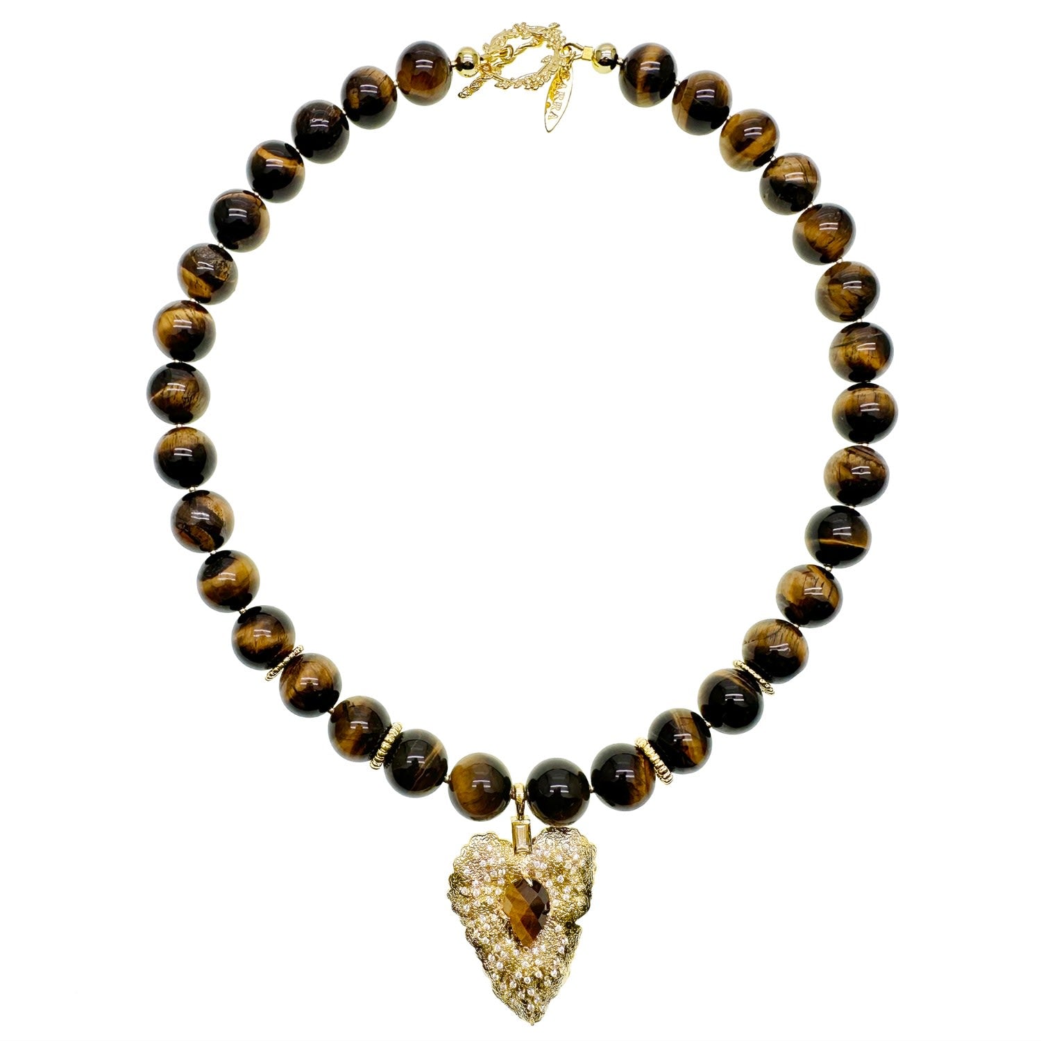 Tiger Eye Stone With Leaf Pendant Chunky Necklace