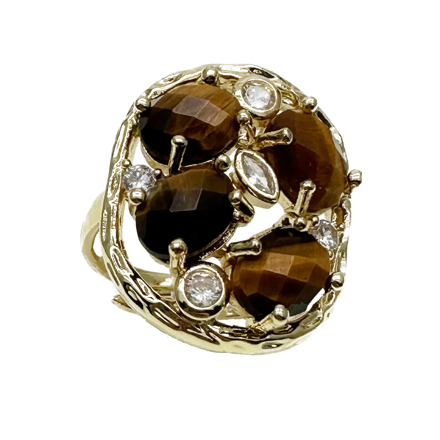 Tiger Eye Stones Setting Statement Ring