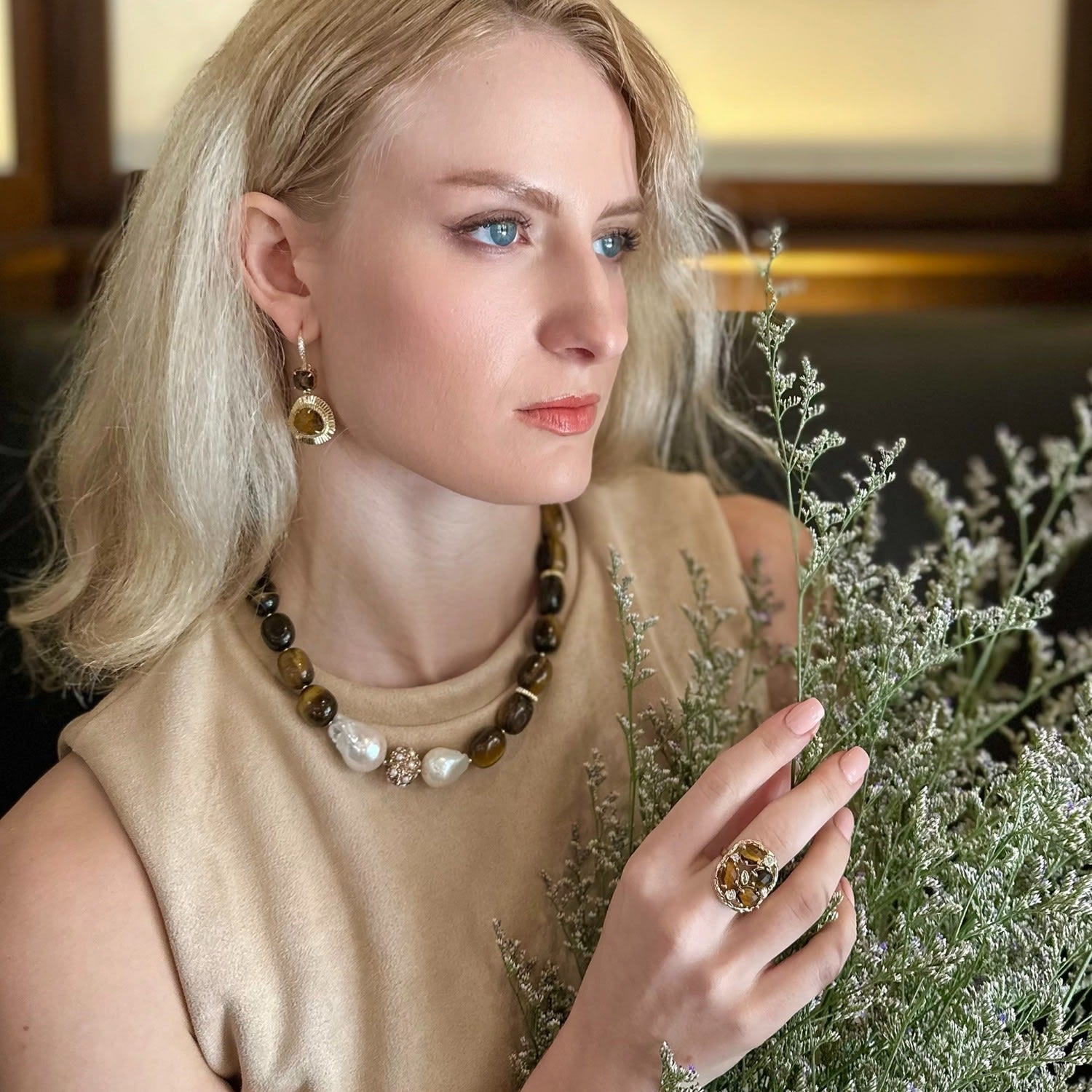 Tiger Eye Stones Setting Statement Ring
