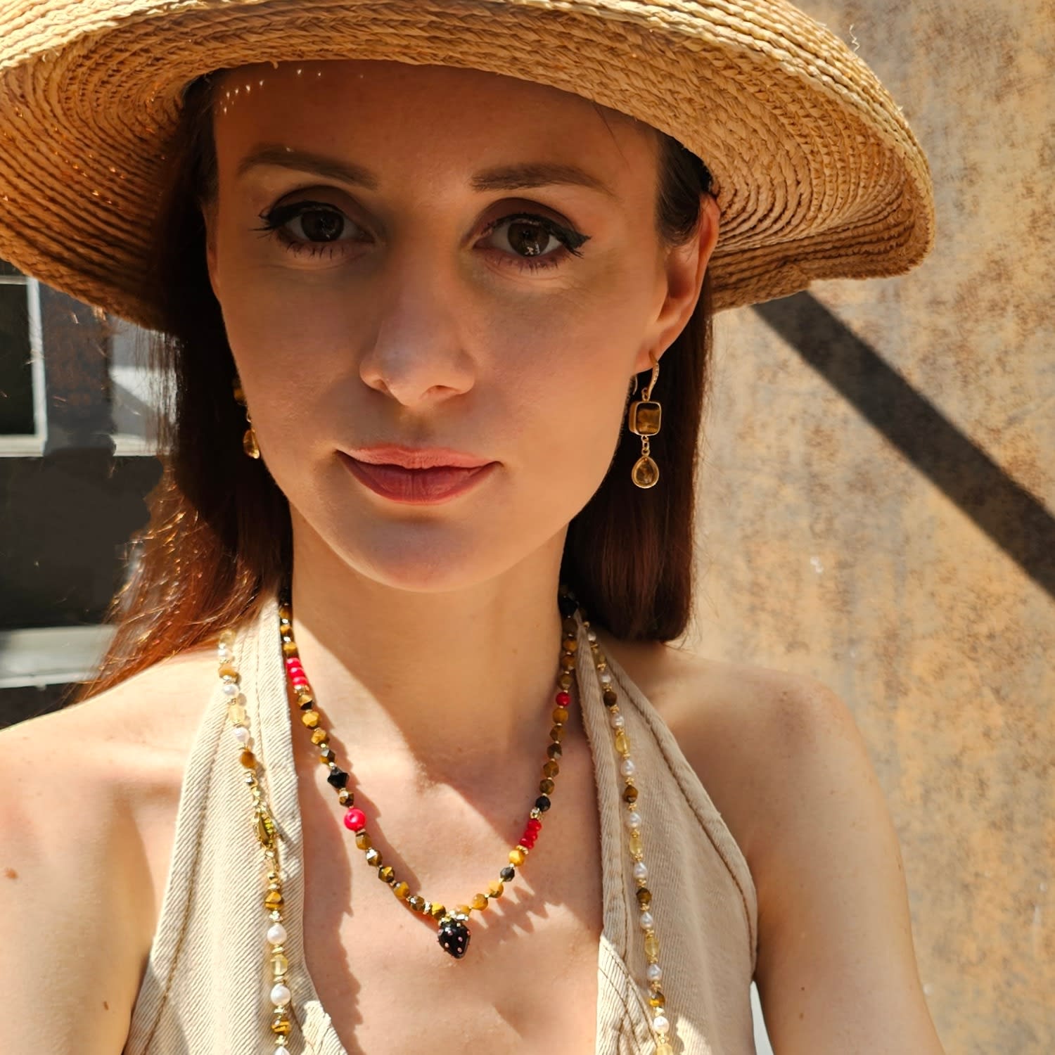 Tiger Eye With Citrine Dangle Comfort Earrings