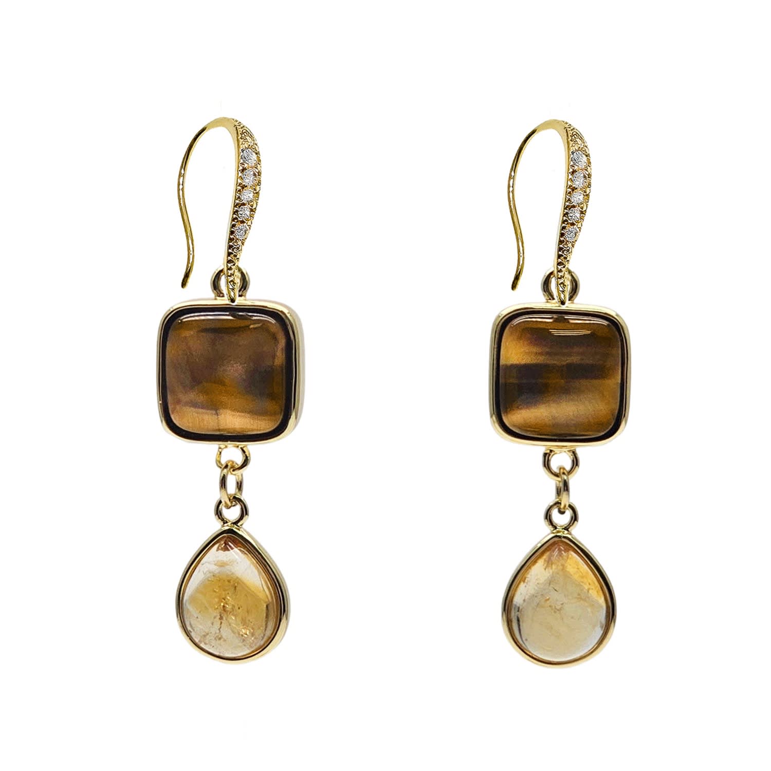 Tiger Eye With Citrine Dangle Comfort Earrings