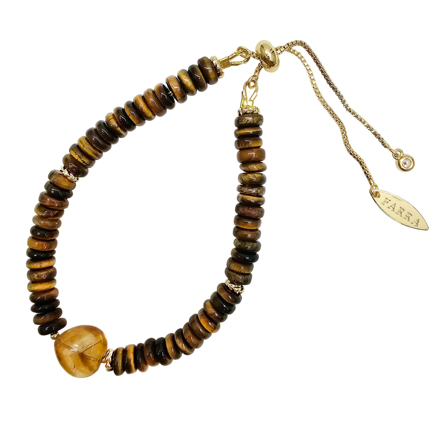Tiger-Eye With Heart Citrine Adjustable Bracelet