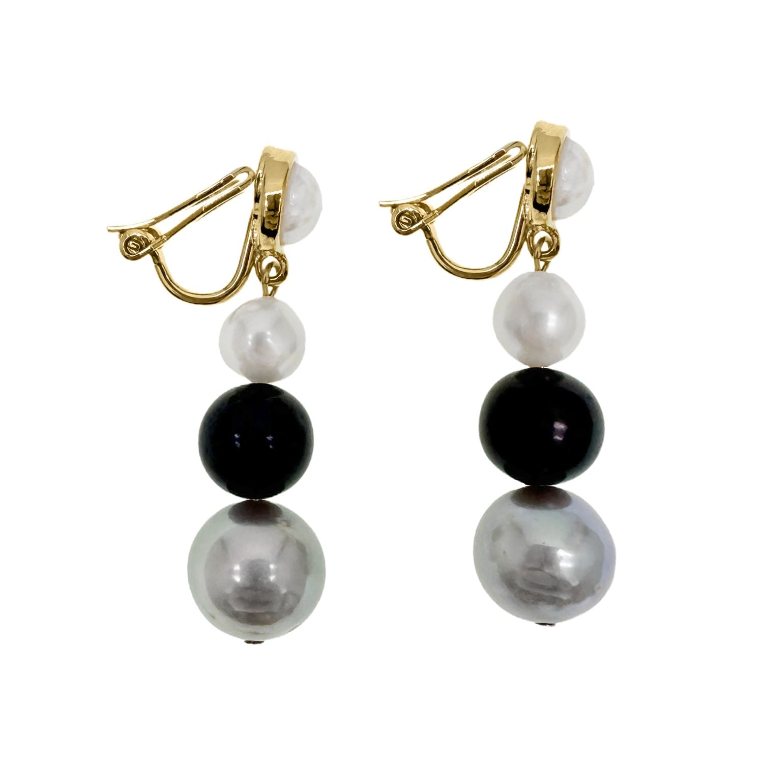 Timeless Black Grey And White Freshwater Pearls Clip-On Earrings