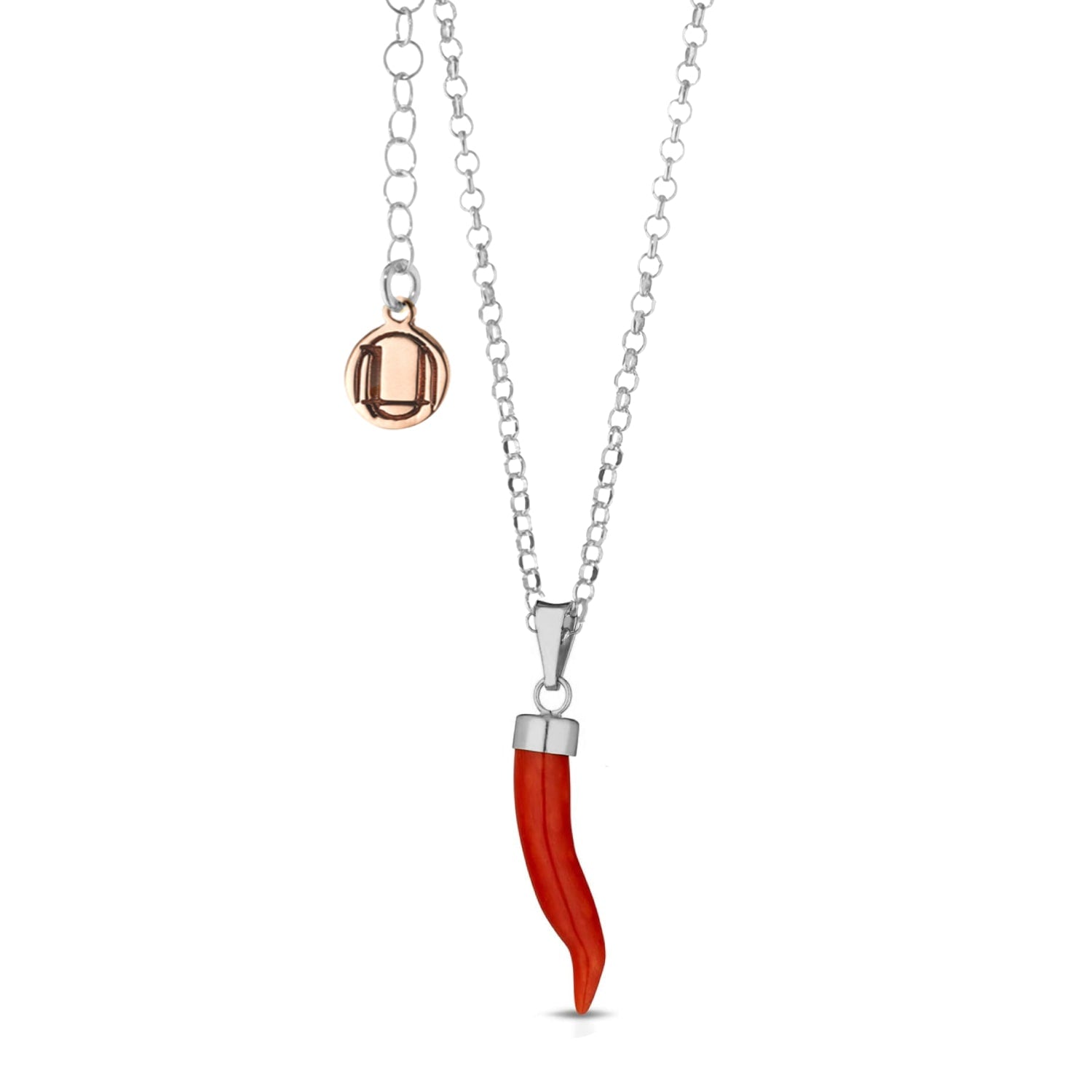 Timeless Italian Cornicello Necklace In Sterling Silver & Natural Red Coral