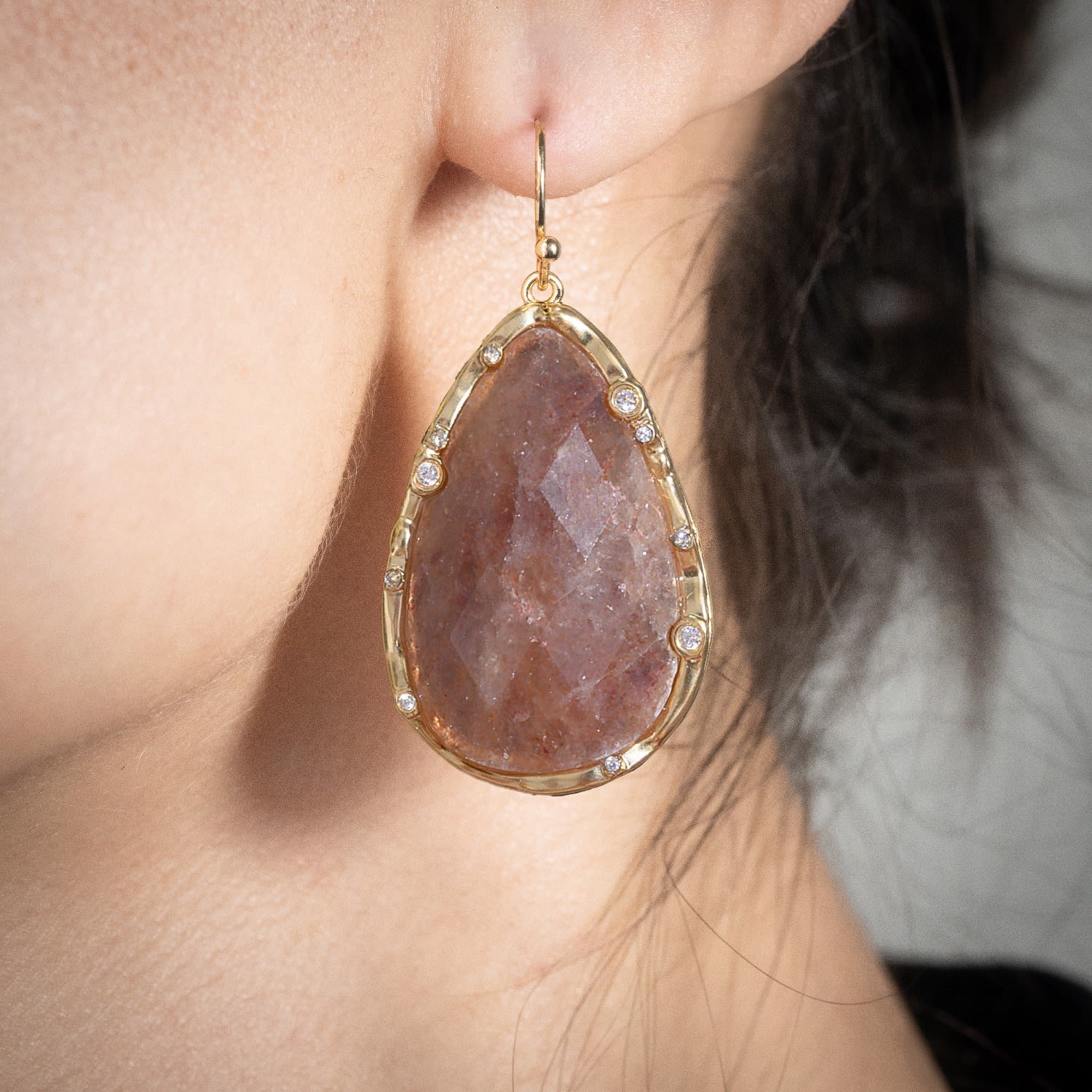 Timeless Nature's Beauty Teardrop Earrings Strawberry Quartz