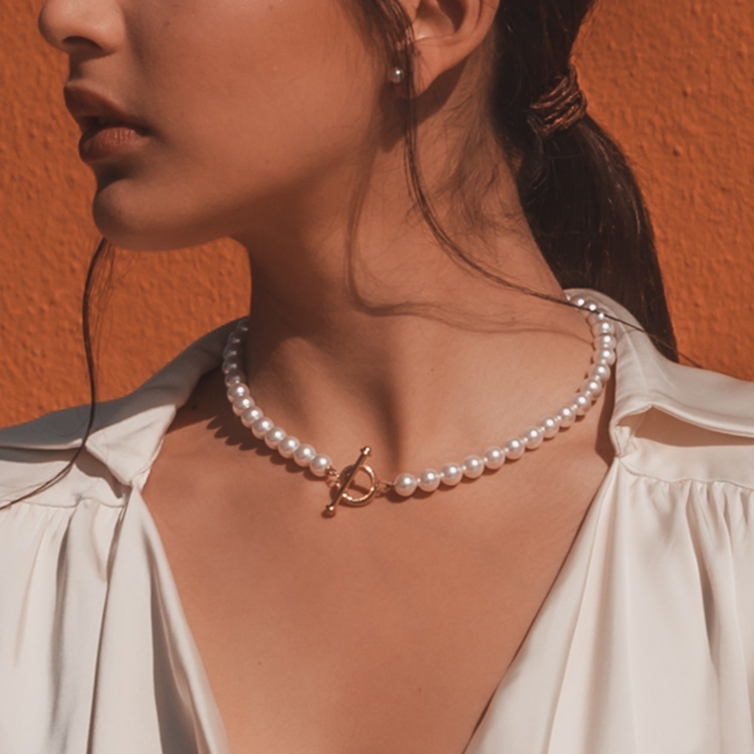 Timeless Only Me String Beaded Pearl Necklace - Gold, 8Mm