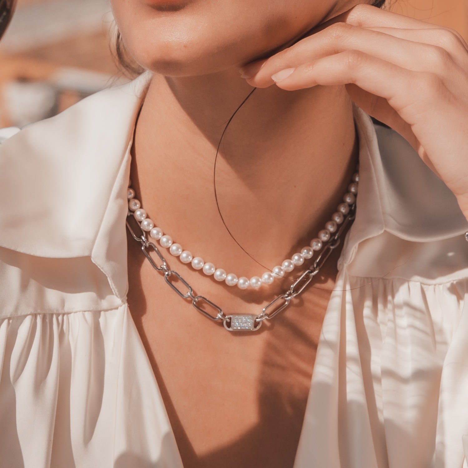 Timeless Only Me String Beaded Pearl Necklace - Silver, 6Mm