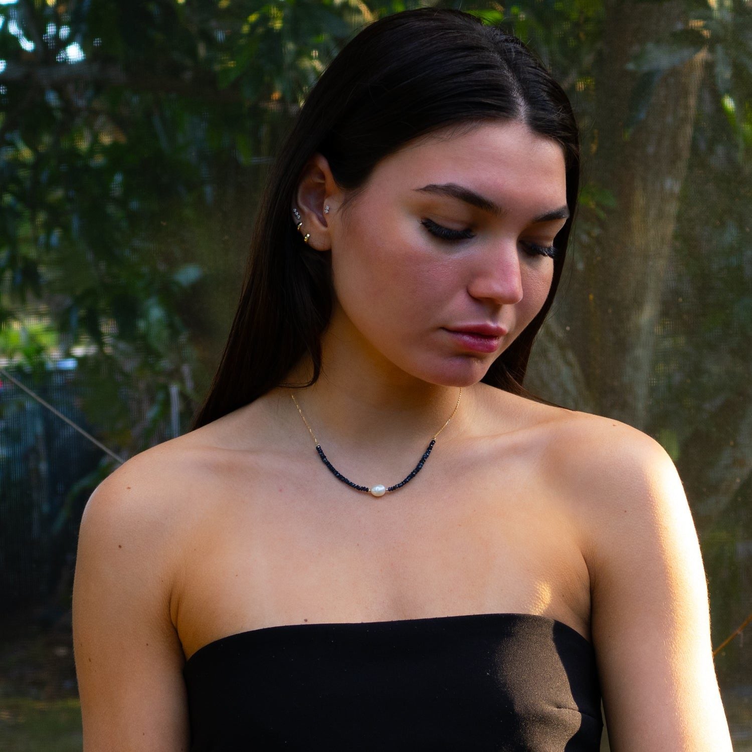 Timeless Sapphire Pearl Gold Choker Necklace - Blue